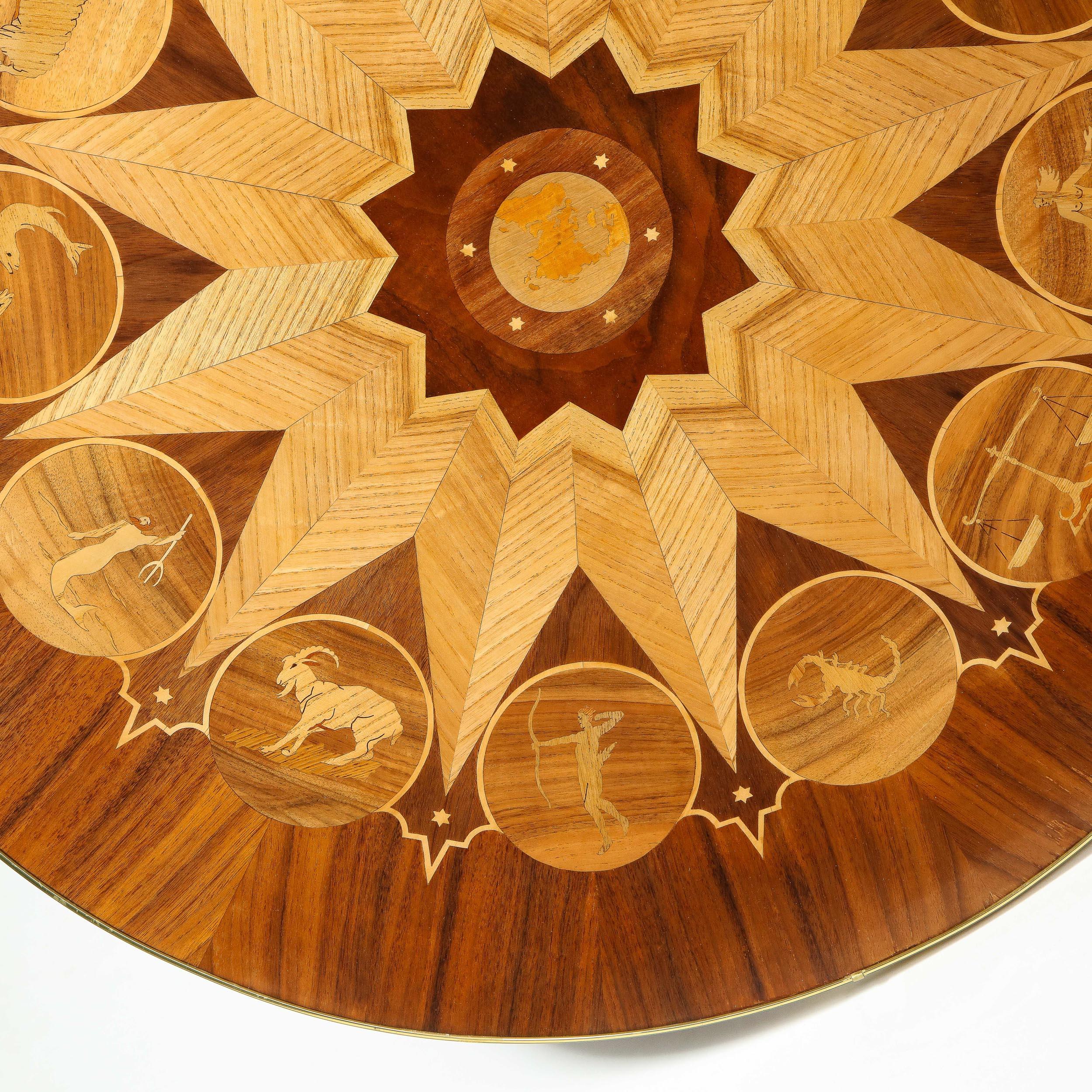 Midcentury Bookmatched Walnut & Elm Cocktail Table with Zodiac Themed Marquetry 2