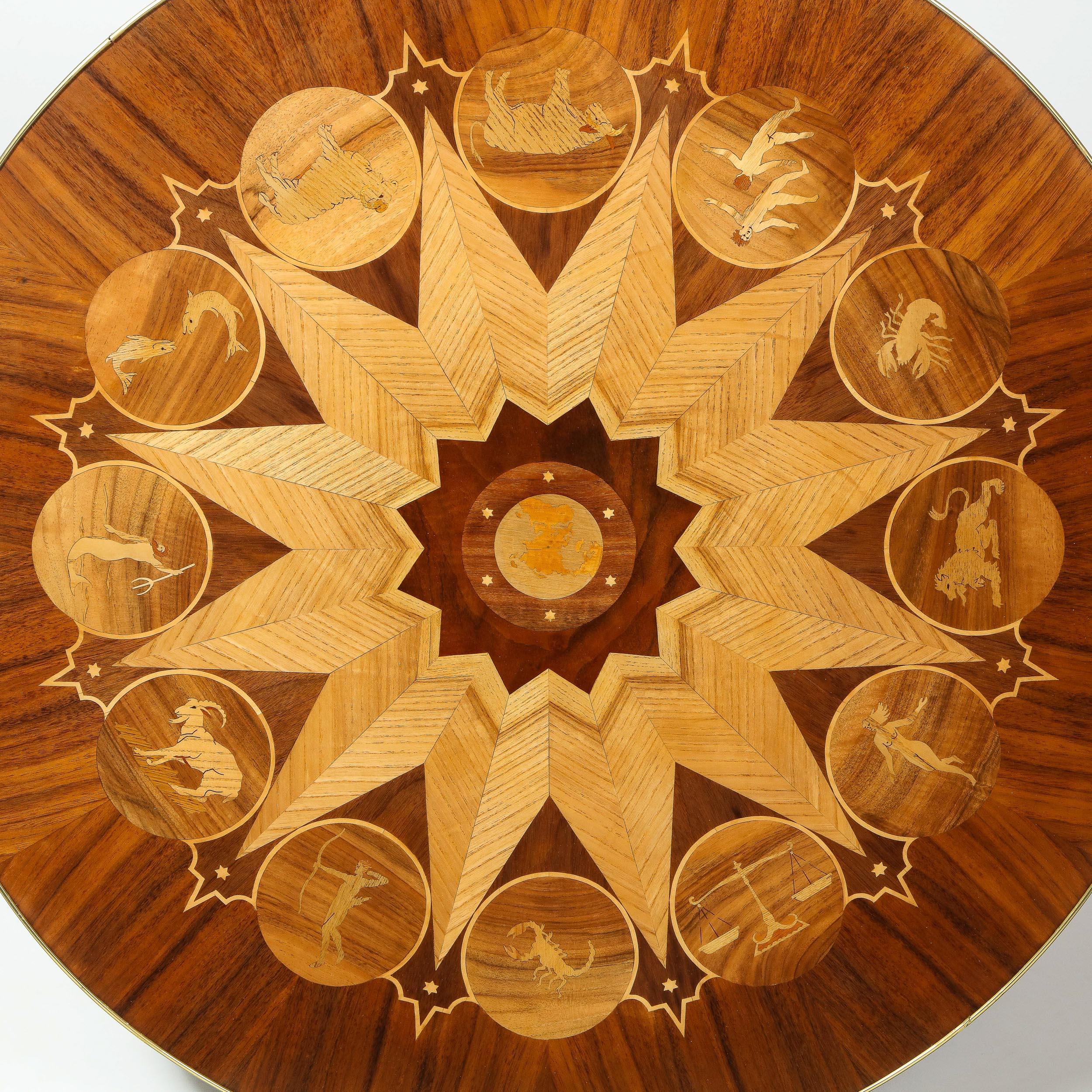 Midcentury Bookmatched Walnut & Elm Cocktail Table with Zodiac Themed Marquetry 3