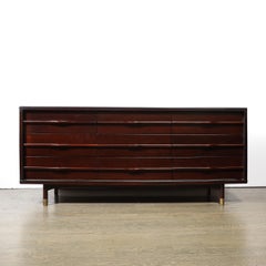 Mid-Century Bookmatched Walnut w/ Sculptural Front & Brass Inlay/Sabot Sideboard