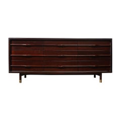Mid-Century Bookmatched Walnut w/ Sculptural Front 
Brass Inlay/Sabot Sideboard