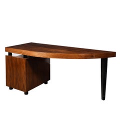 Mid-Century Bookmatched Walnut W/ Tapered Leg Boca Desk by Leon Rosen for Pace