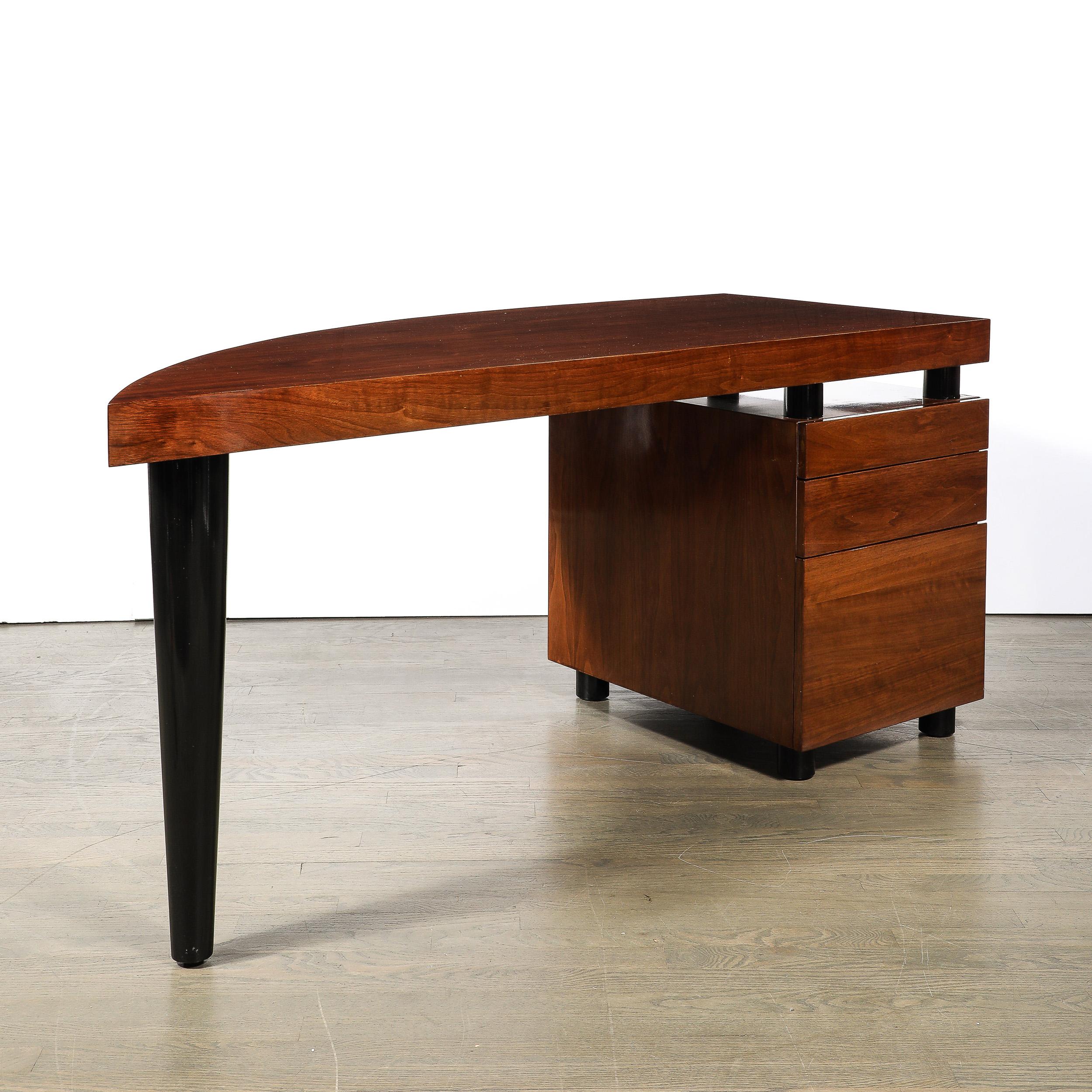 American Mid-Century Bookmatched Walnut W/ Tapered Leg Boca Desk by Leon Rosen for Pace For Sale
