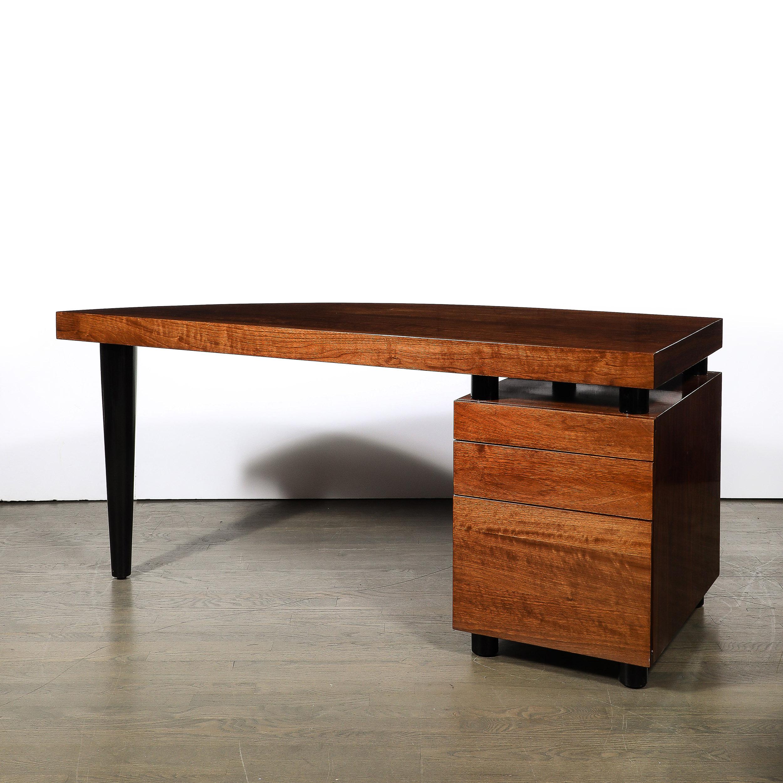 Mid-Century Bookmatched Walnut W/ Tapered Leg Boca Desk by Leon Rosen for Pace In Excellent Condition For Sale In New York, NY