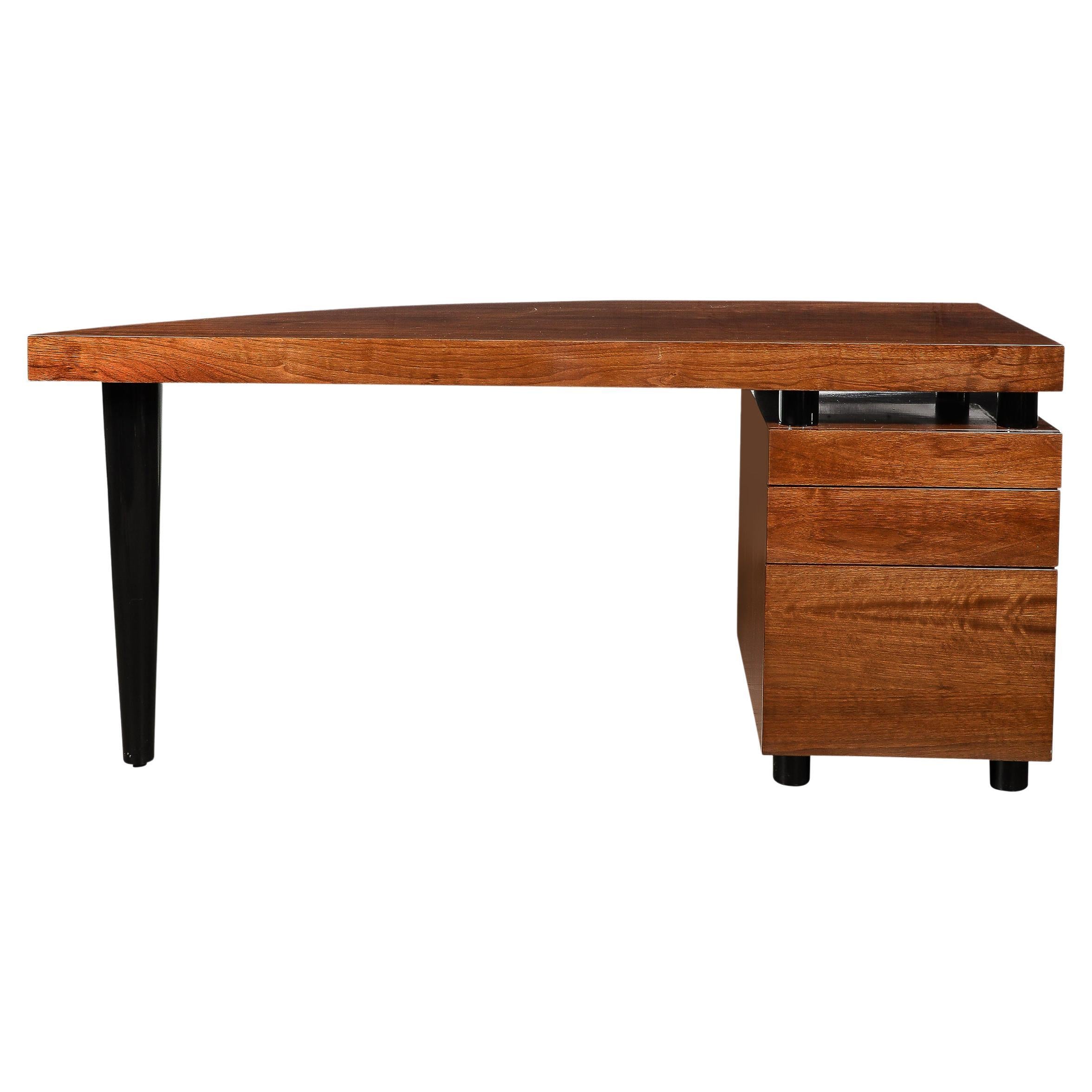 Mid-Century Bookmatched Walnut W/ Tapered Leg Boca Desk by Leon Rosen for Pace For Sale
