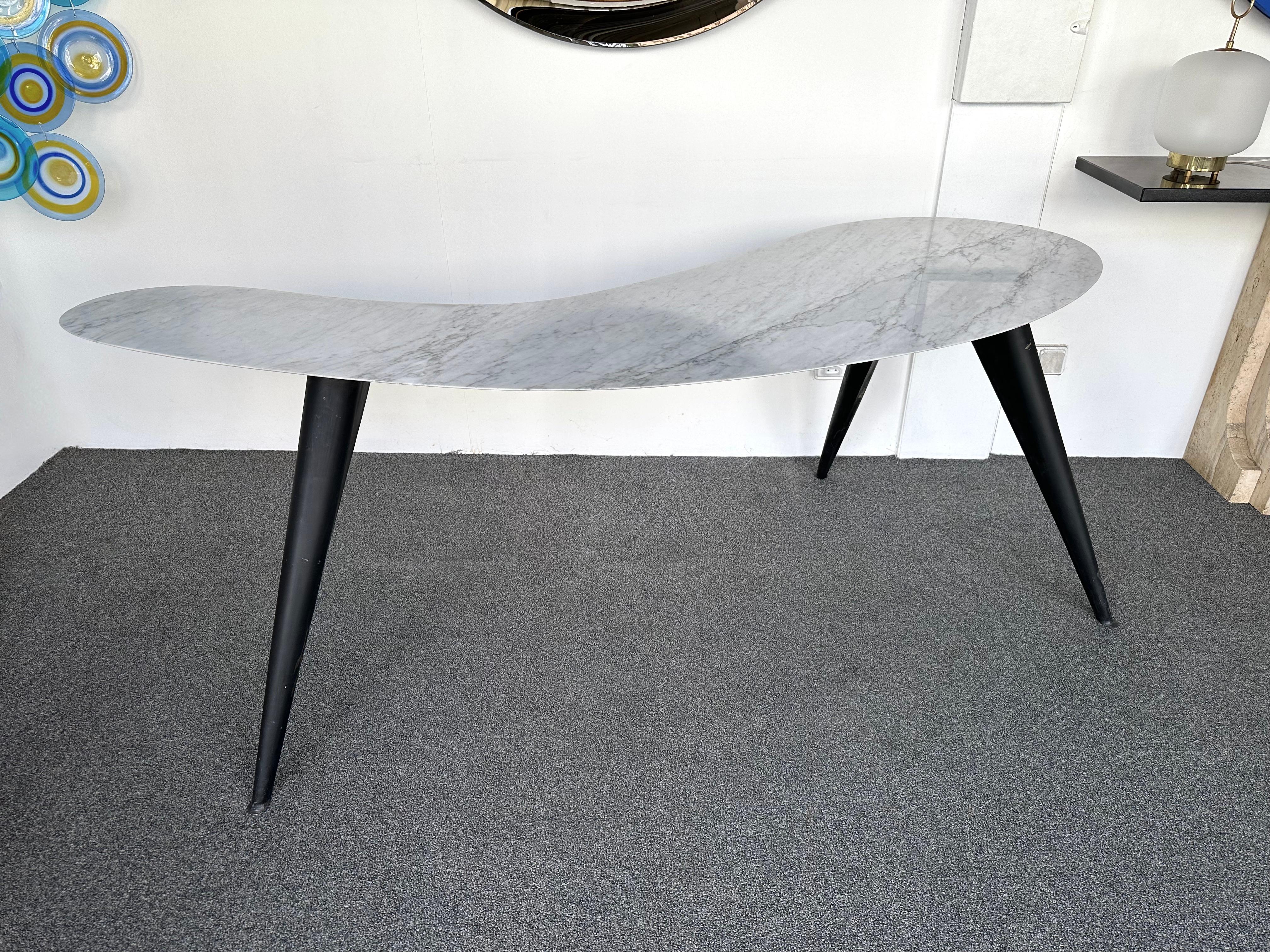 Mid-Century Boomerang Marble and Metal Compass Console Table. Italy, 1970s For Sale 5