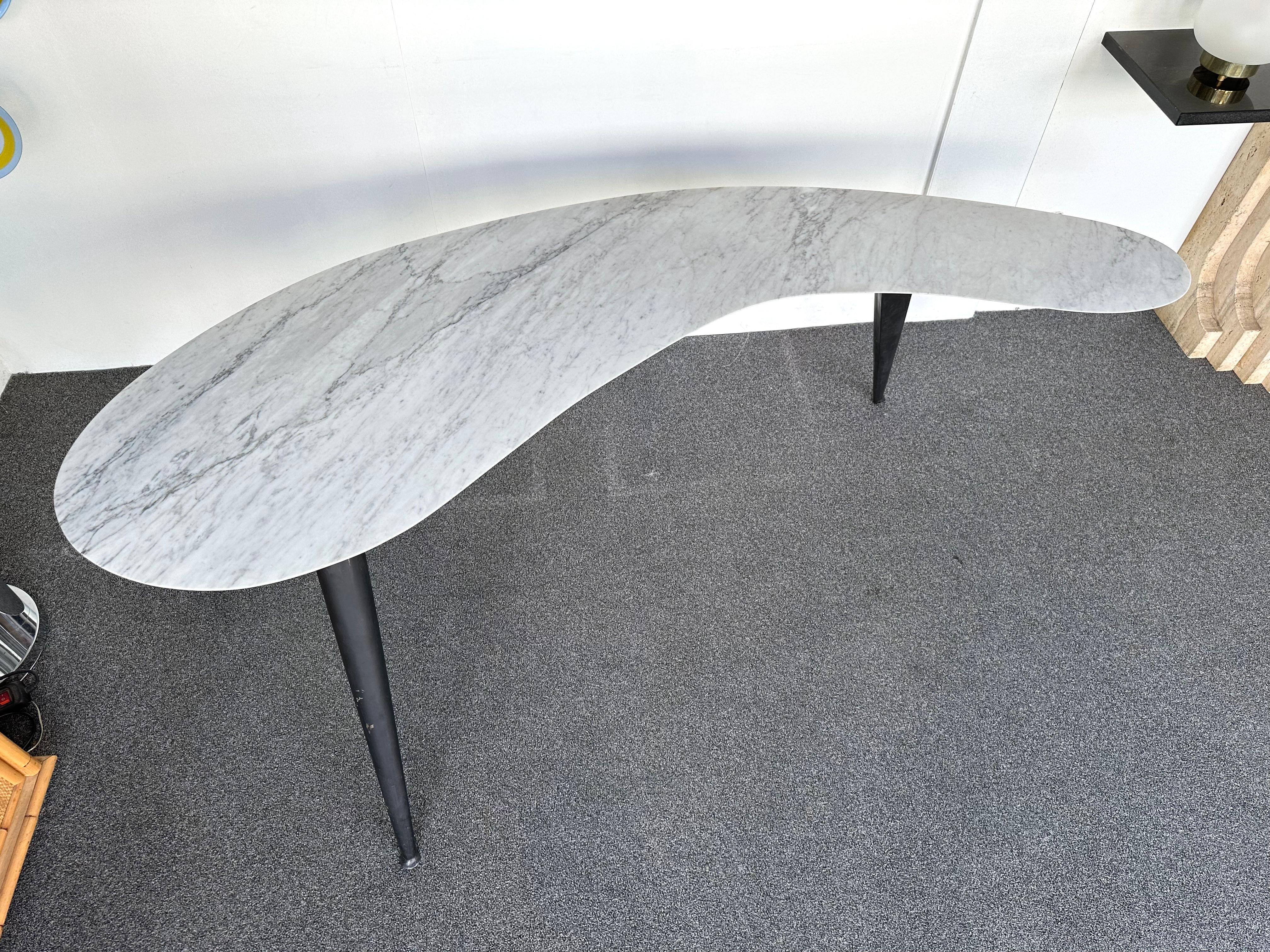 Mid-Century Boomerang Marble and Metal Compass Console Table. Italy, 1970s For Sale 7