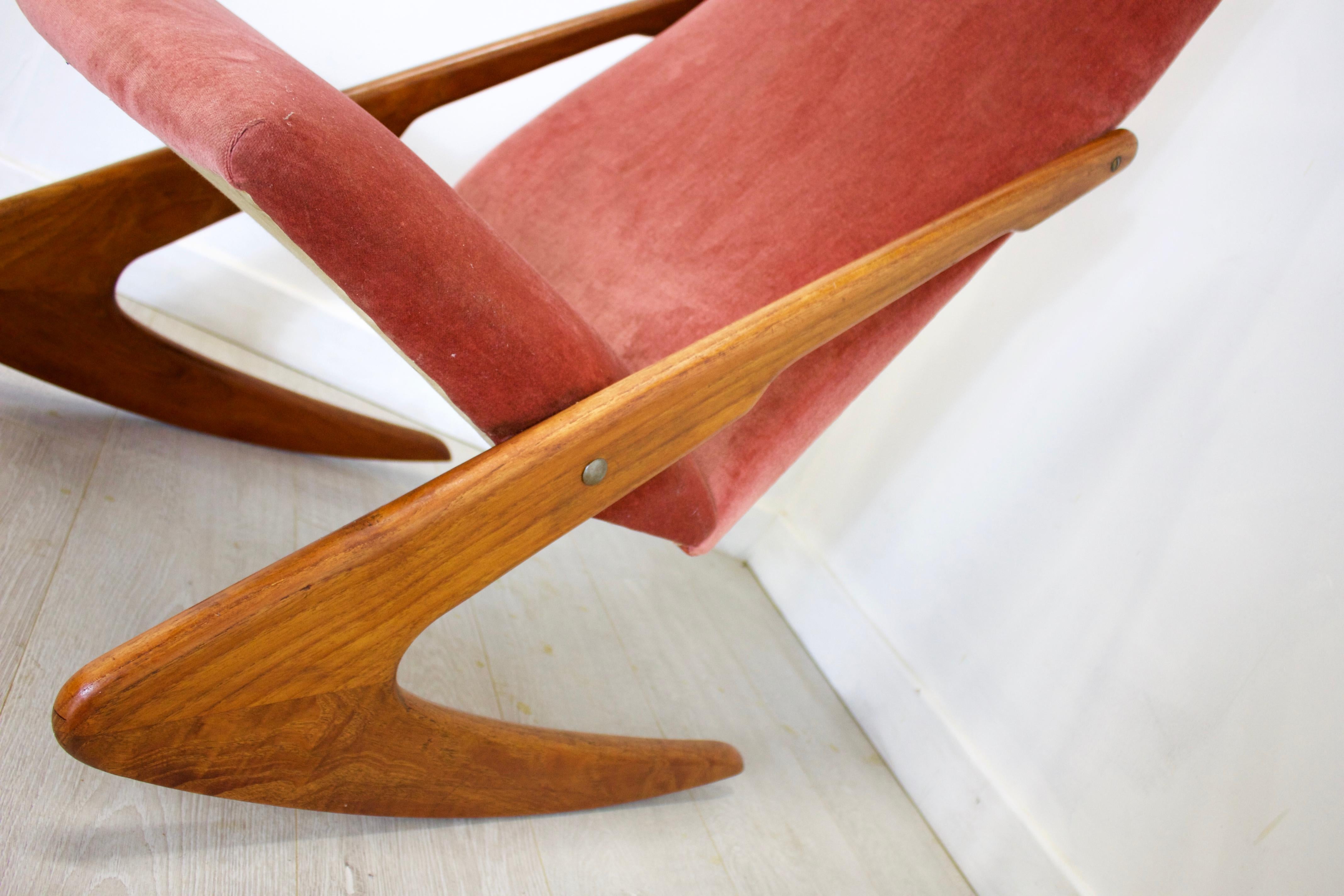 Midcentury Boomerang Rocking Chair by Mogens Kold, 1960s In Good Condition In South Shields, Tyne and Wear
