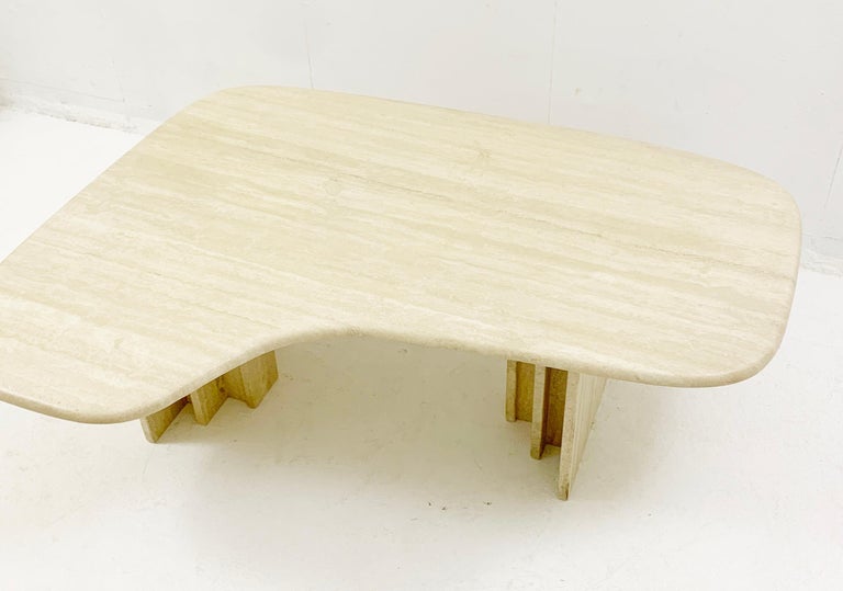 Late 20th Century Mid-Century Boomerang Travertine Coffee Table, Italy, 1970s For Sale