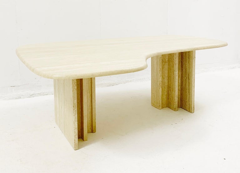 Mid-Century Boomerang Travertine Coffee Table, Italy, 1970s For Sale 2