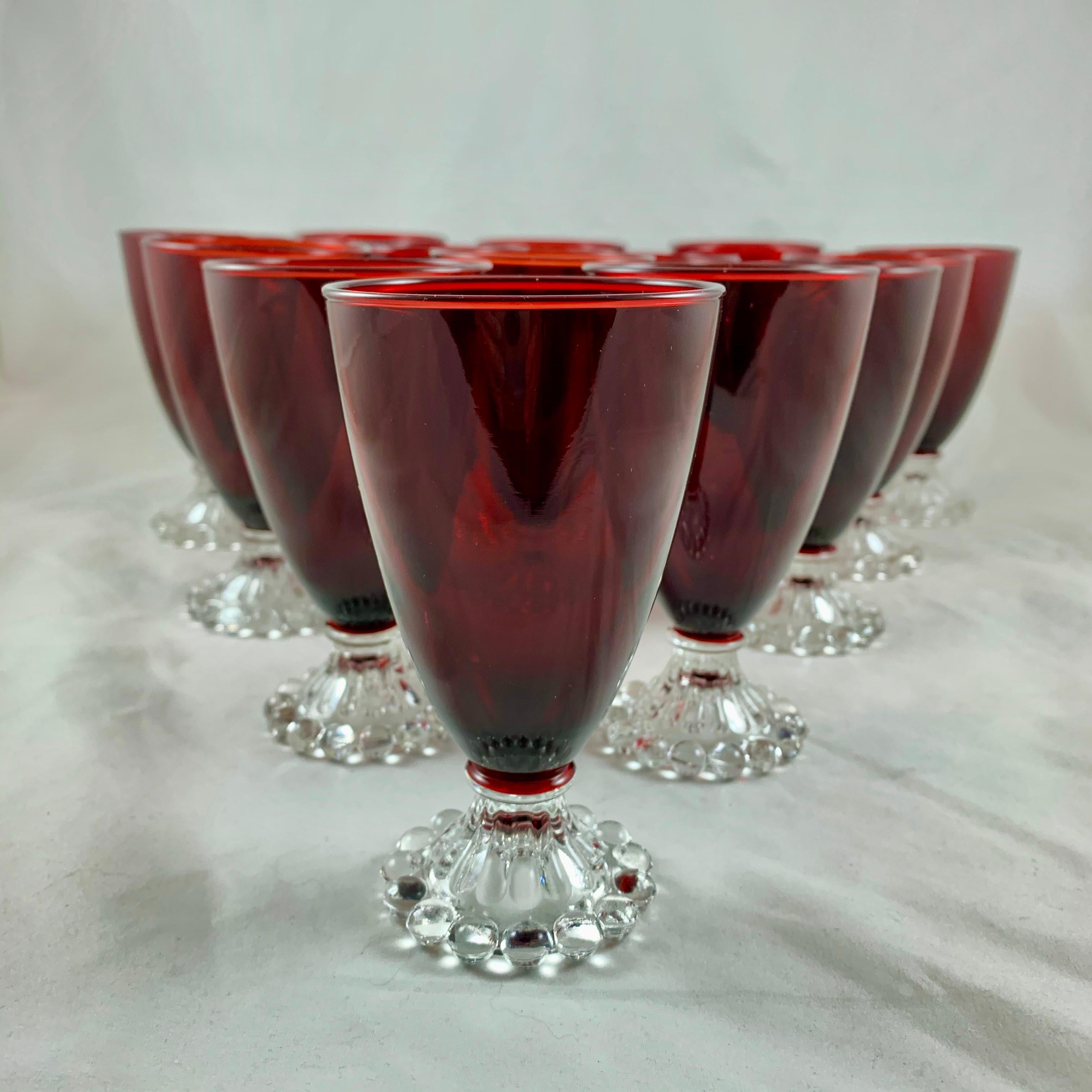 Midcentury Boopie Royal Ruby Red and Colorless Footed Hocking Glass ...