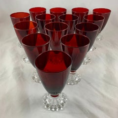 Midcentury Boopie Royal Ruby Red & Colorless Footed Hocking Glass Goblets, S/14