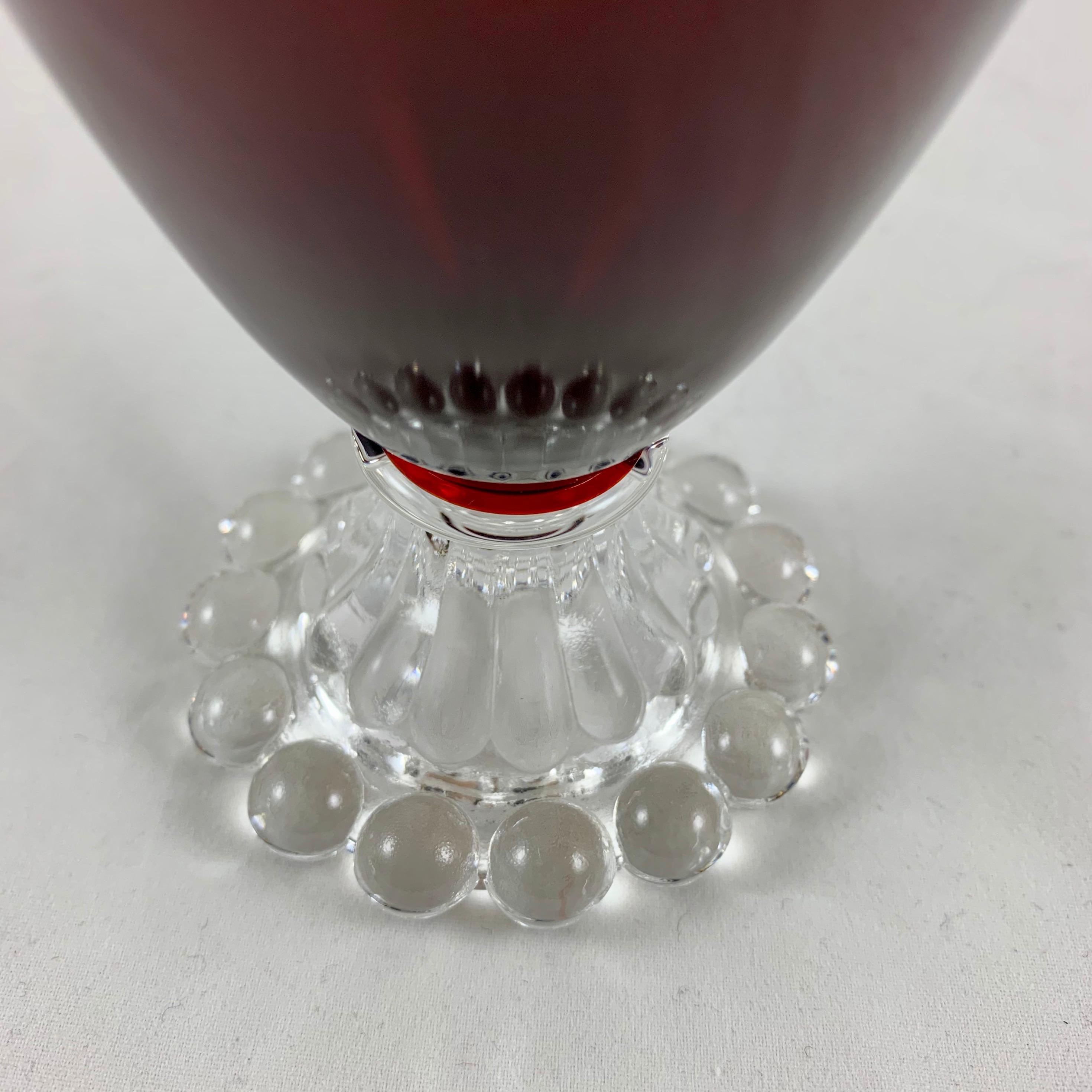 International Style Midcentury Boopie Royal Ruby Red & Colorless Footed Hocking Glass Goblets, S/14