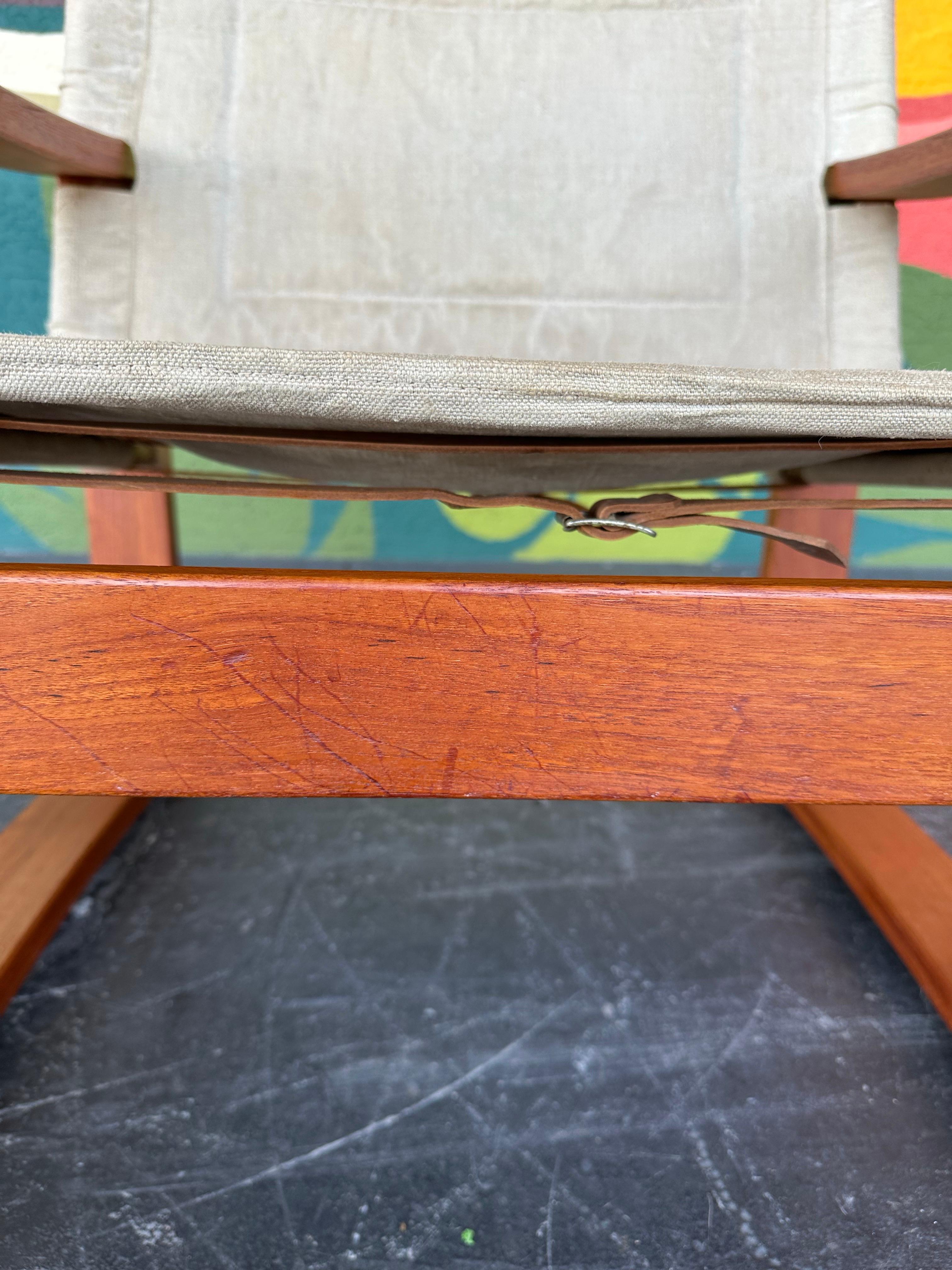 Mid Century Borge Jensen Danish Teak and Canvas Safari Chair 4