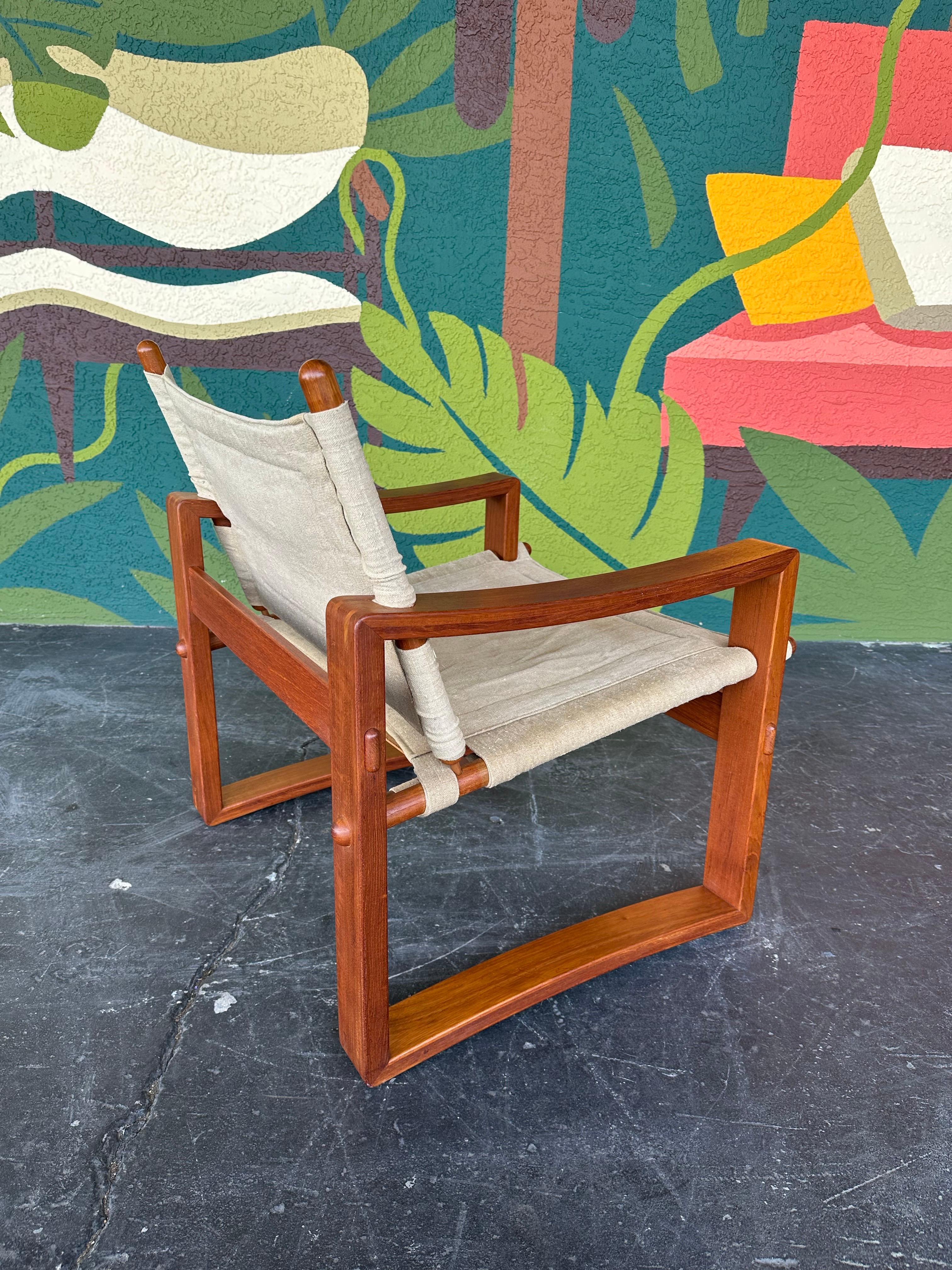 Mid-Century Modern Mid Century Borge Jensen Danish Teak and Canvas Safari Chair