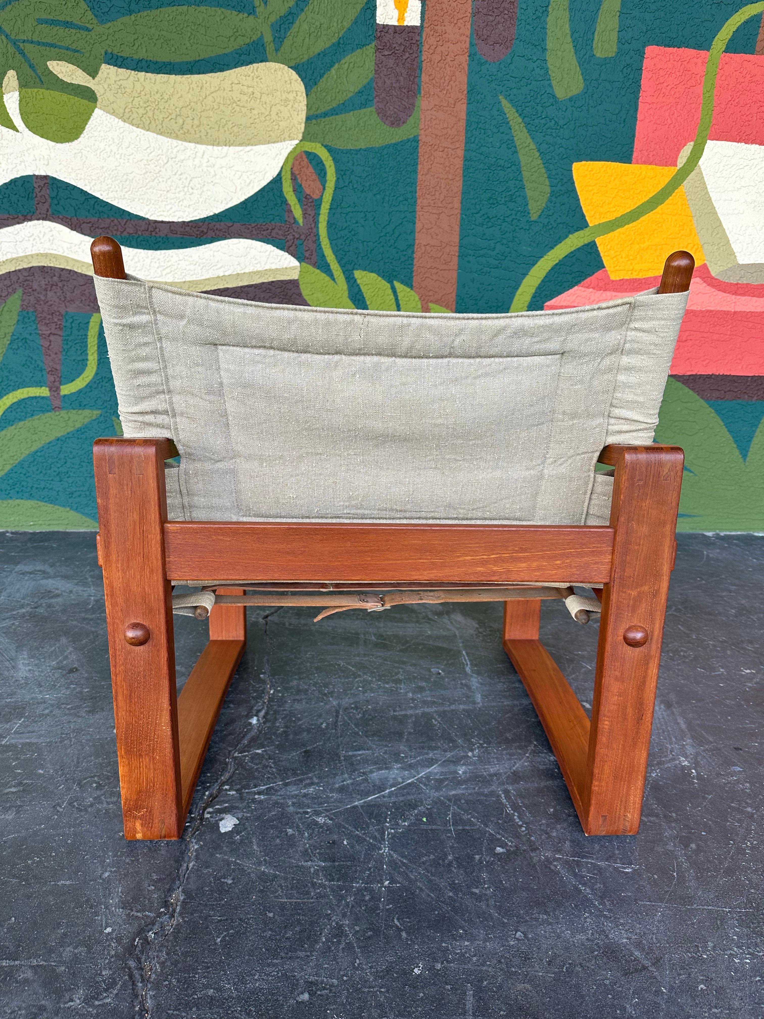 20th Century Mid Century Borge Jensen Danish Teak and Canvas Safari Chair