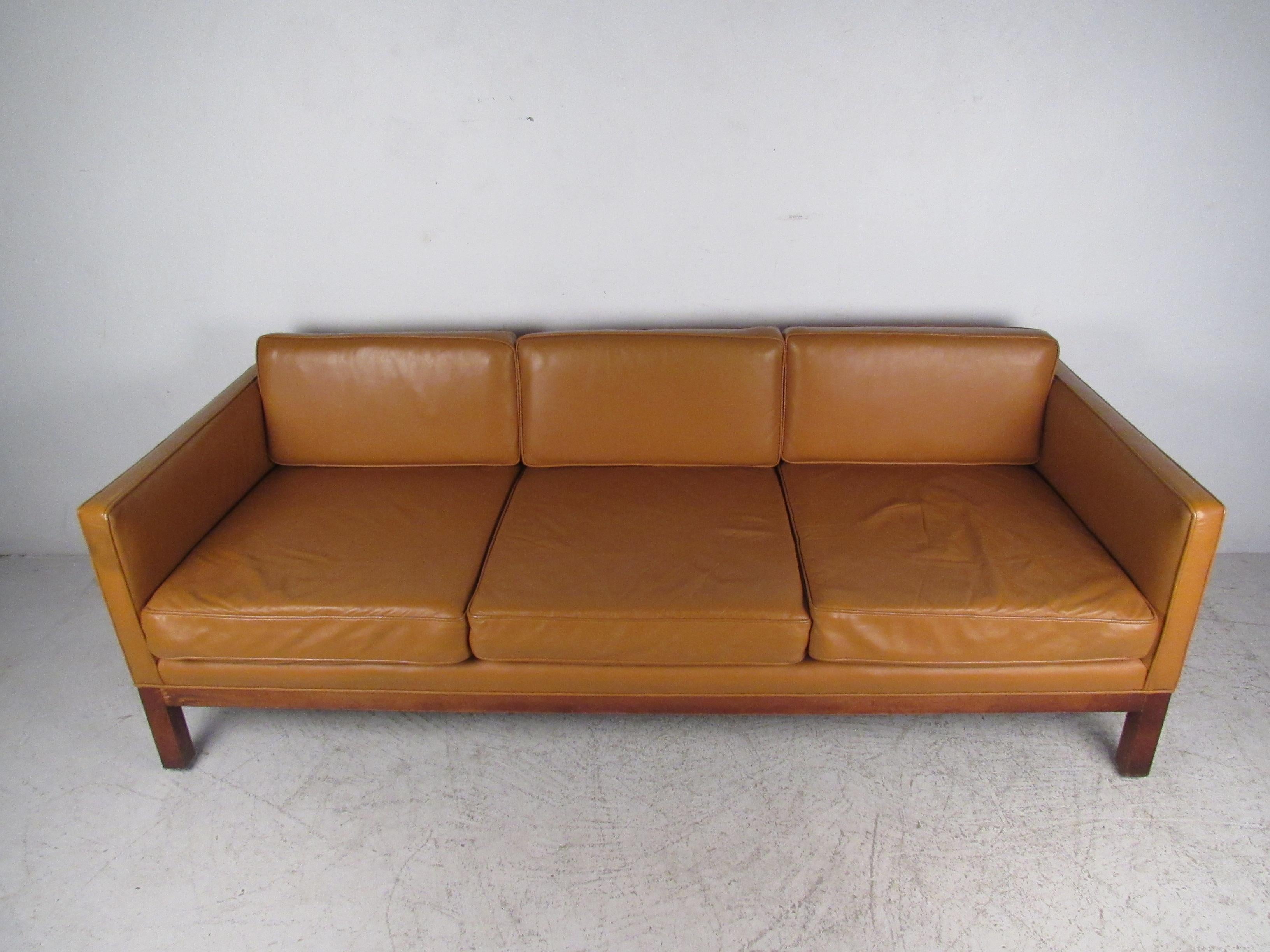Mid-Century Modern Midcentury Borge Mogensen Style Leather Sofa