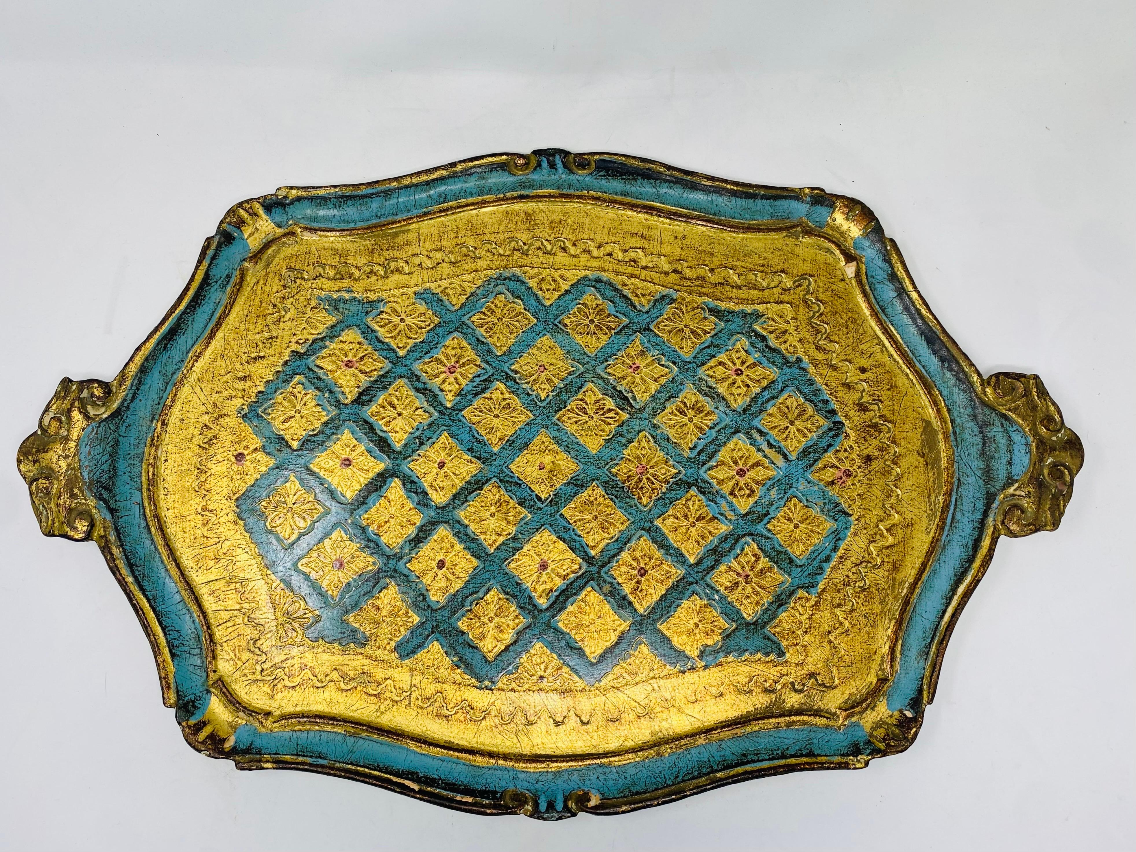 Wood Mid Century Borghese Florentine Gilt Tray Made in Italy