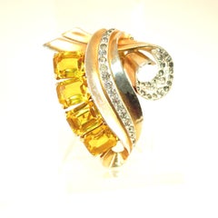 Mid-Century Boucher For Mazer Amber Crystal Fur Clip Brooch & Earrings Set 1940