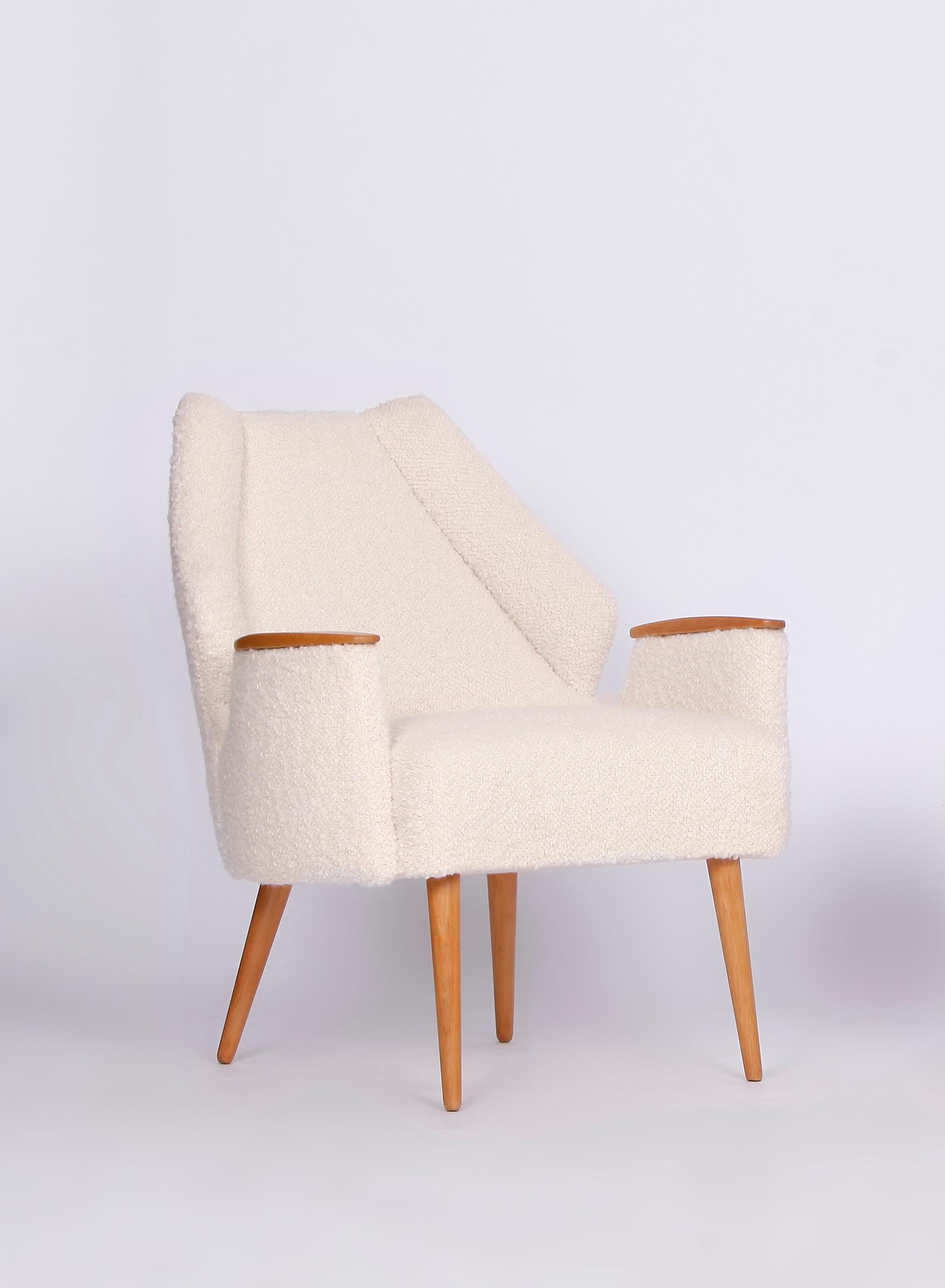 Czech Mid-Century Boucle Armchair Chair, 1960s For Sale