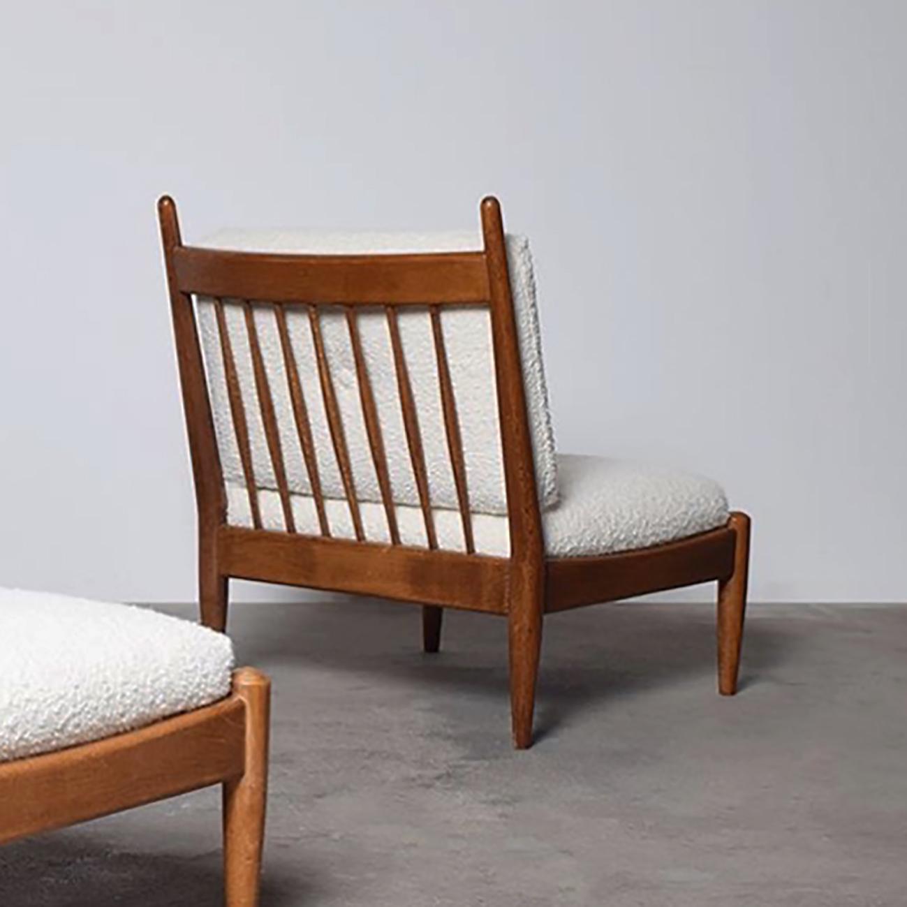 French Mid Century Bouclé Lounge Chair With Ottoman, 1960s For Sale