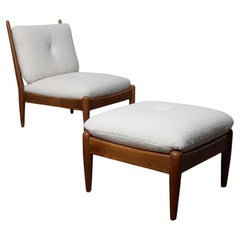 Mid Century Bouclé Lounge Chair With Ottoman, 1960s
