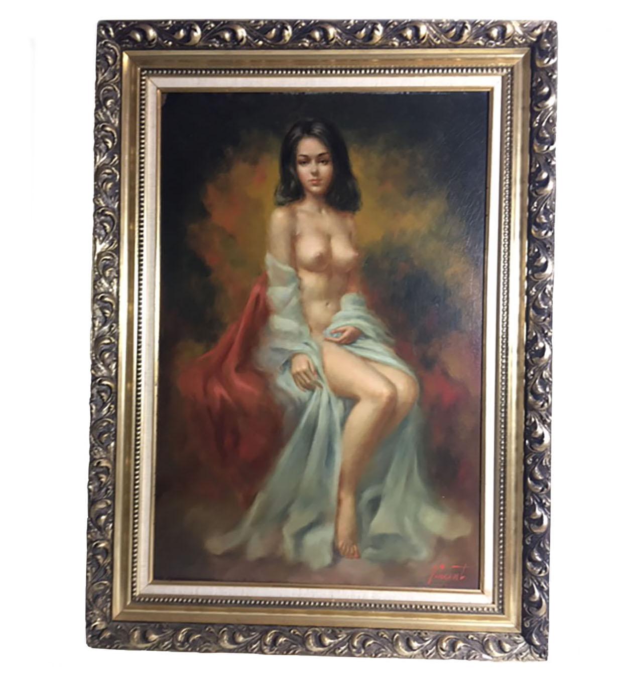 Late 20th Century Mid-Century Boudoir Style Painting By Larry “Vincent” Garrison For Sale
