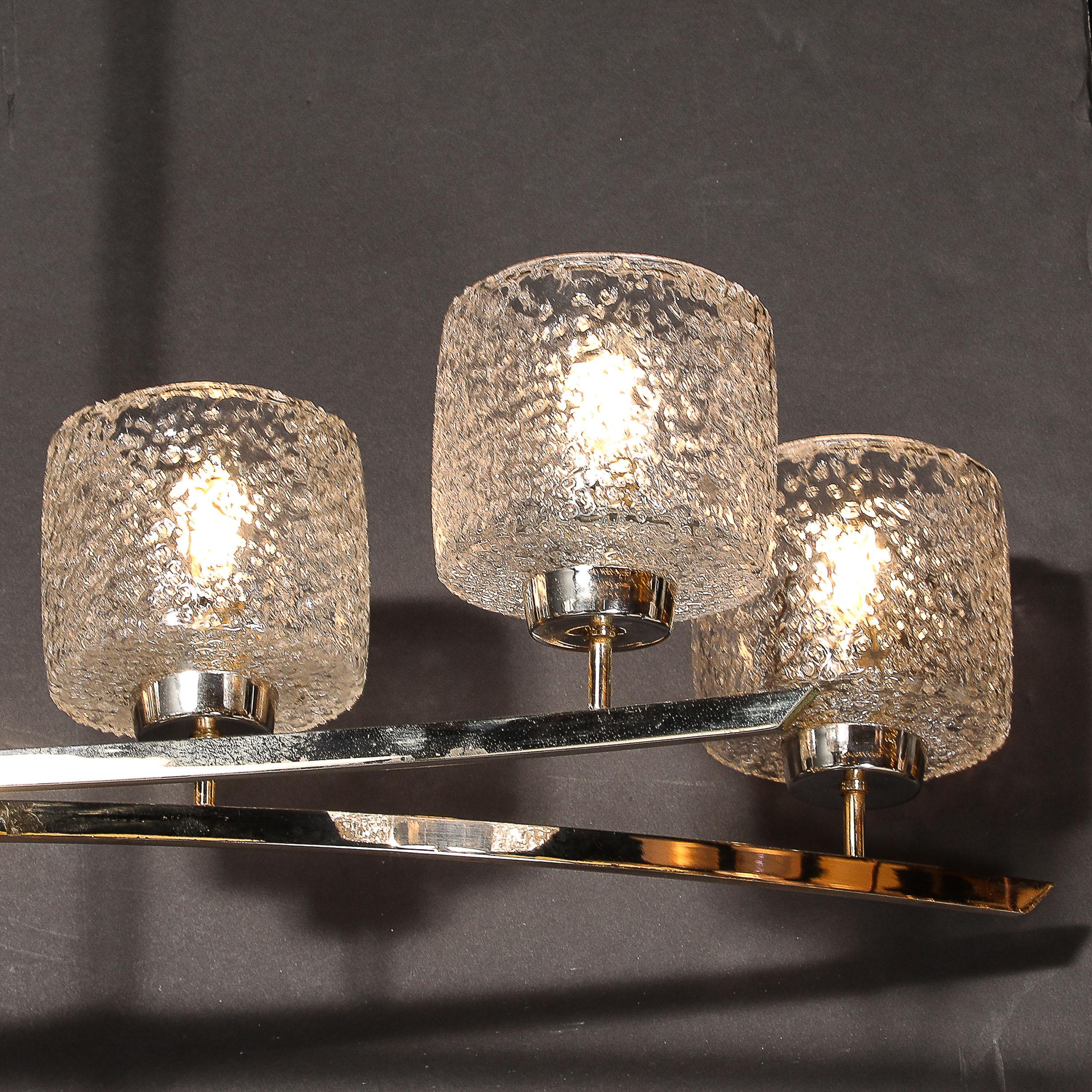 Lampadario a sospensione a forma di arco di metà secolo in ottone lucido e nichel con vetro screziato in vendita 8