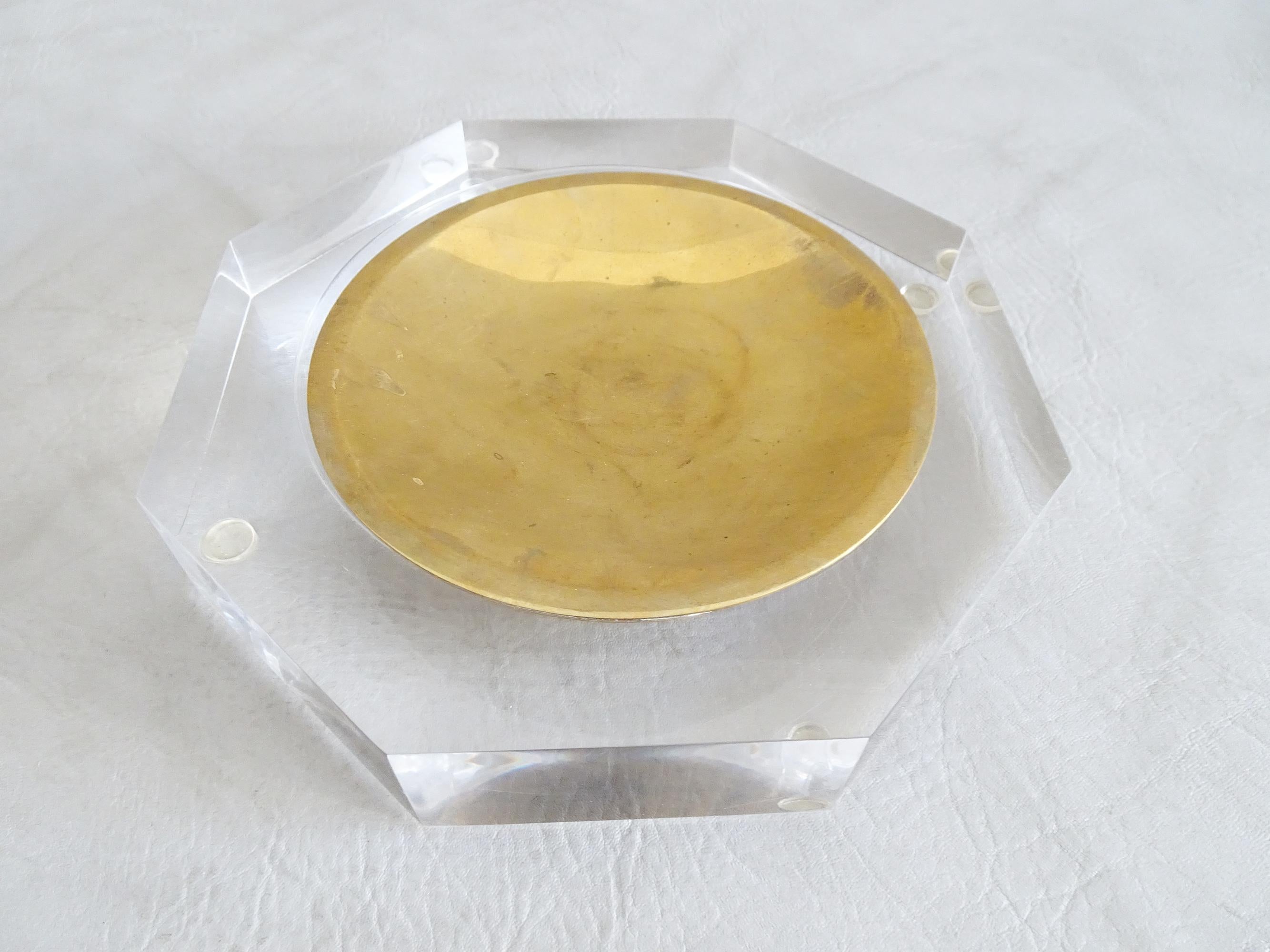 Mid-Century Modern Midcentury Bowl by Marc Micoud Acrylic Glass Lucite, Octagonal