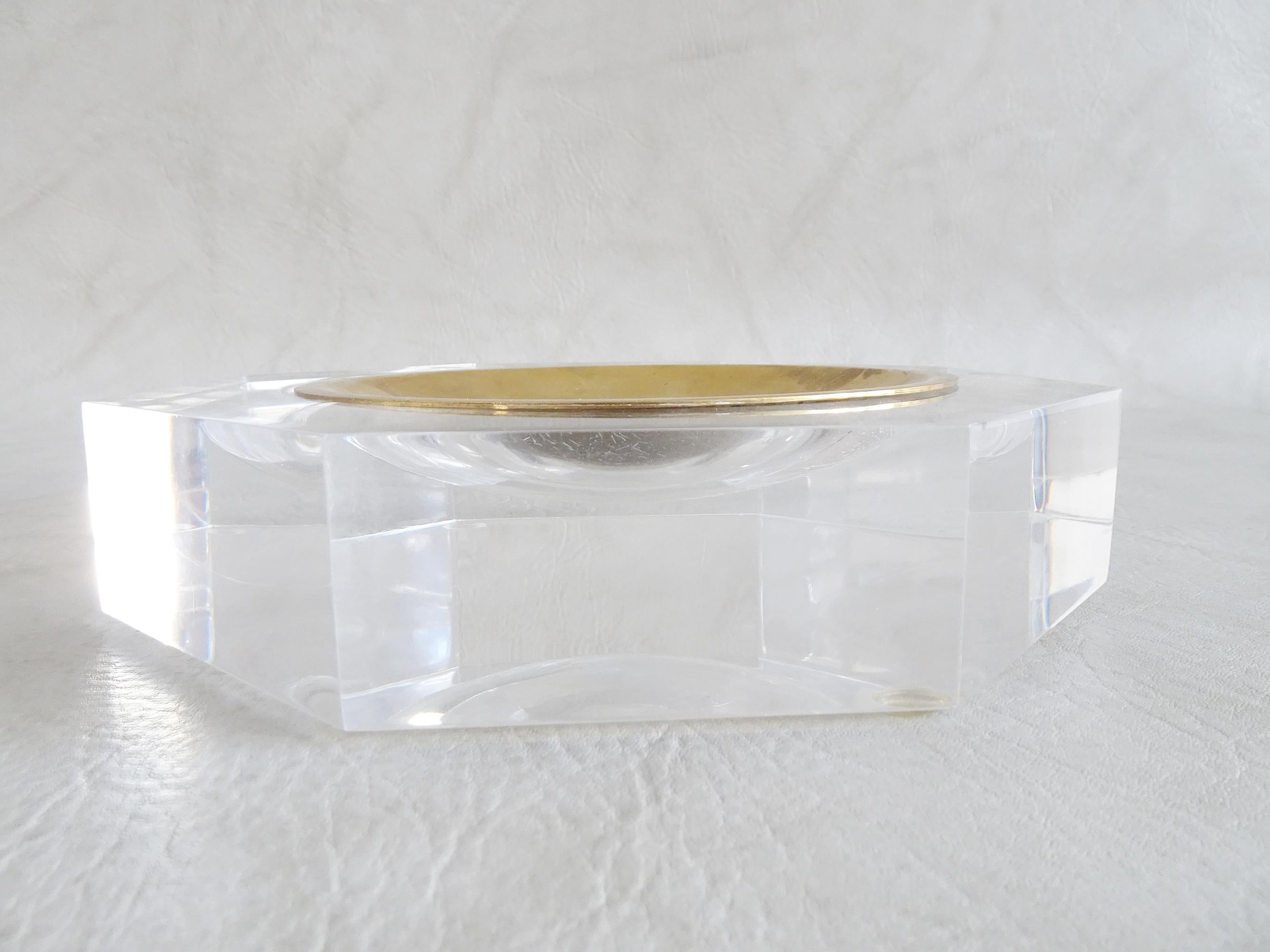 French Midcentury Bowl by Marc Micoud Acrylic Glass Lucite, Octagonal