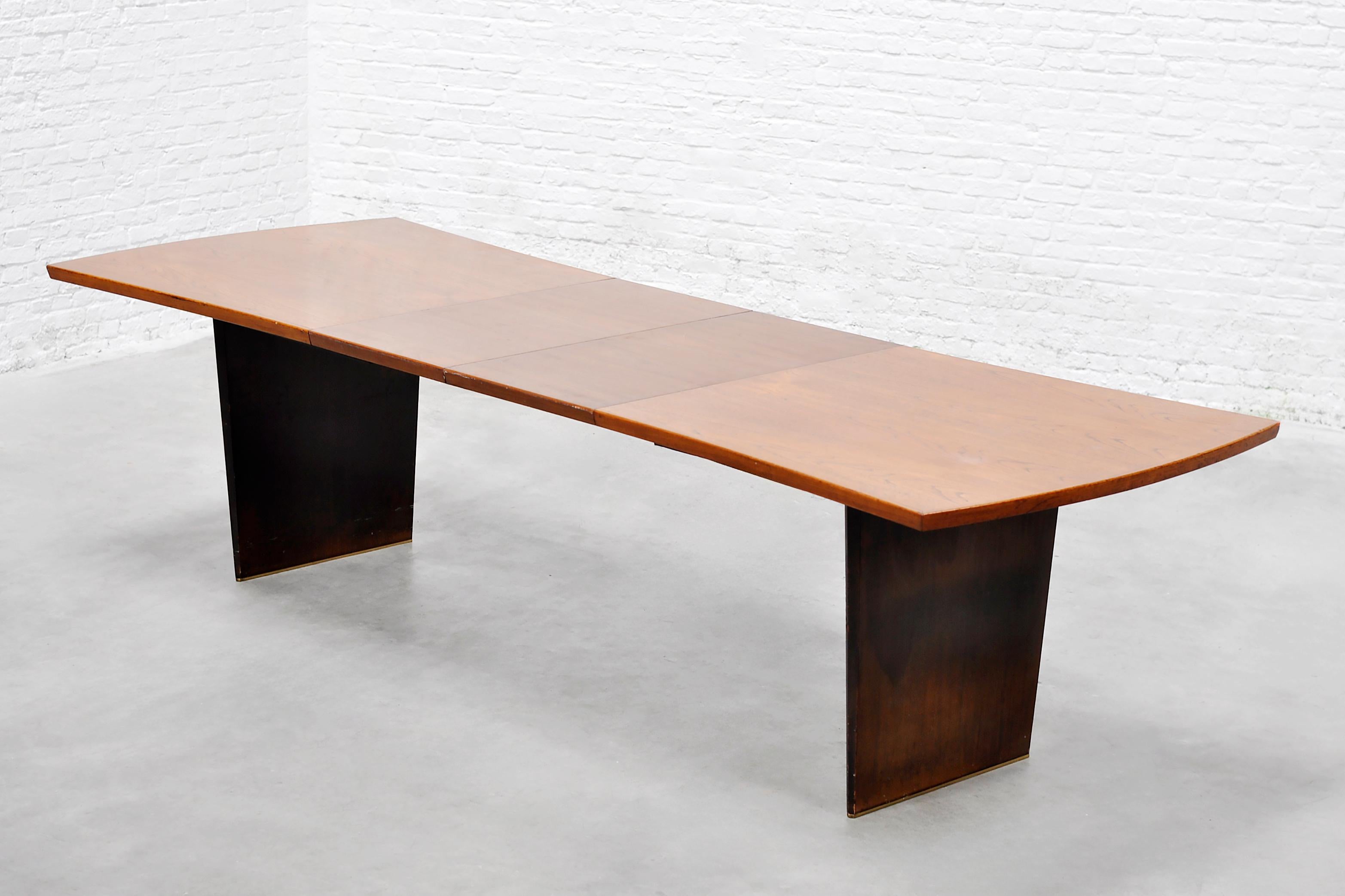 Mid-20th Century Mid-Century “Bow‑Tie” Dining Table by Harvey Probber, Inc 1955, Teak & Brass For Sale