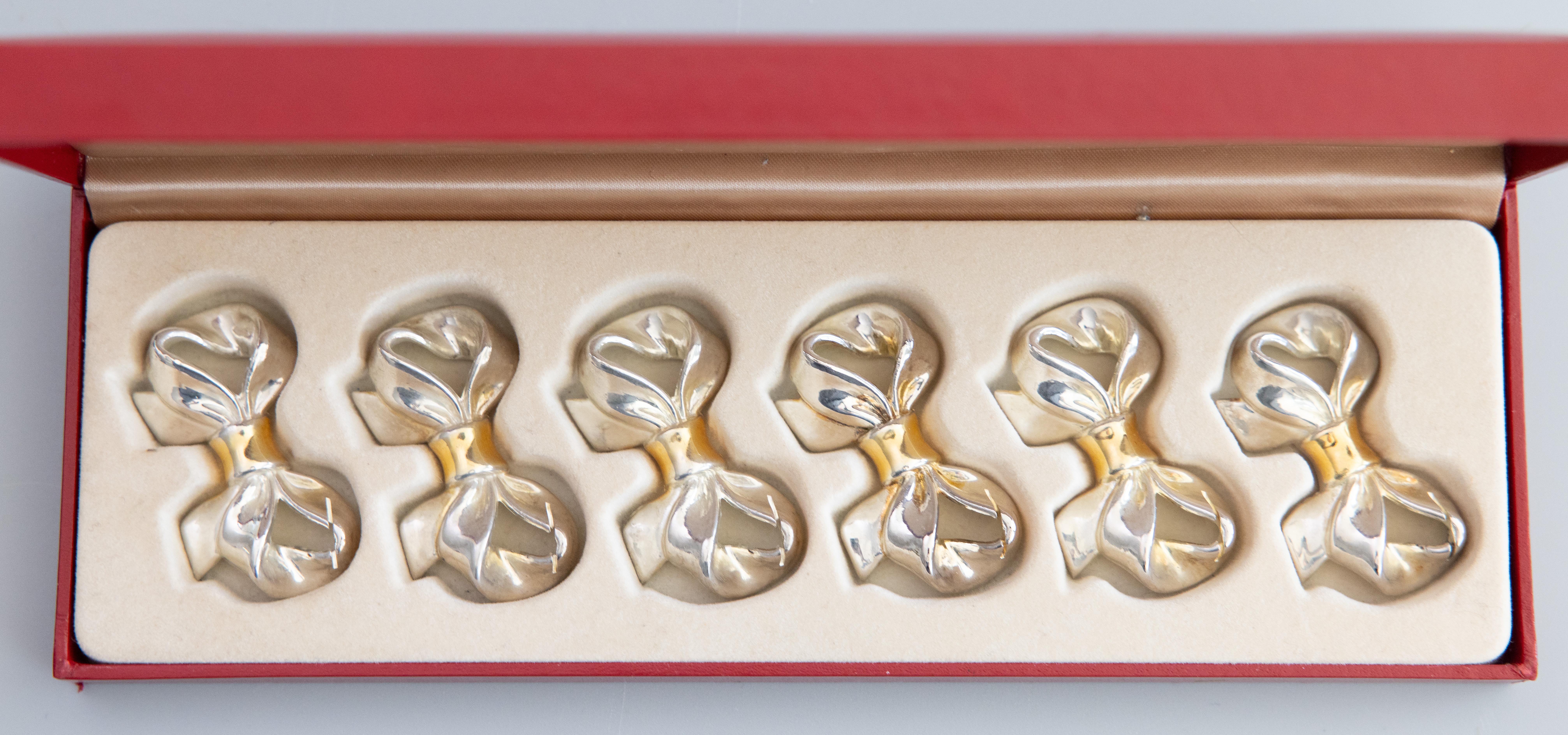 Francese Set di 6 fiocchi francesi in argento e tonalità oro di metà secolo in scatola in vendita