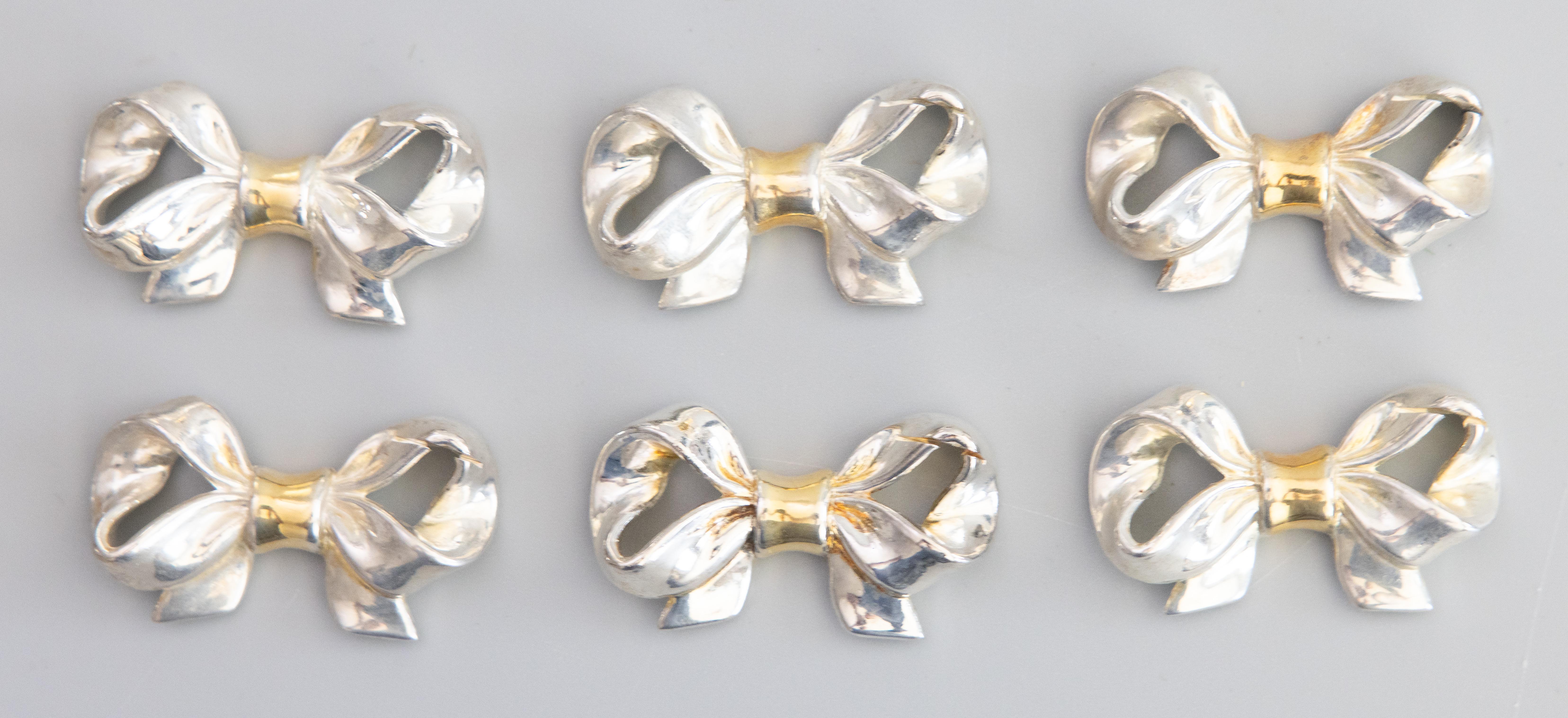Set di 6 fiocchi francesi in argento e tonalità oro di metà secolo in scatola in vendita 1