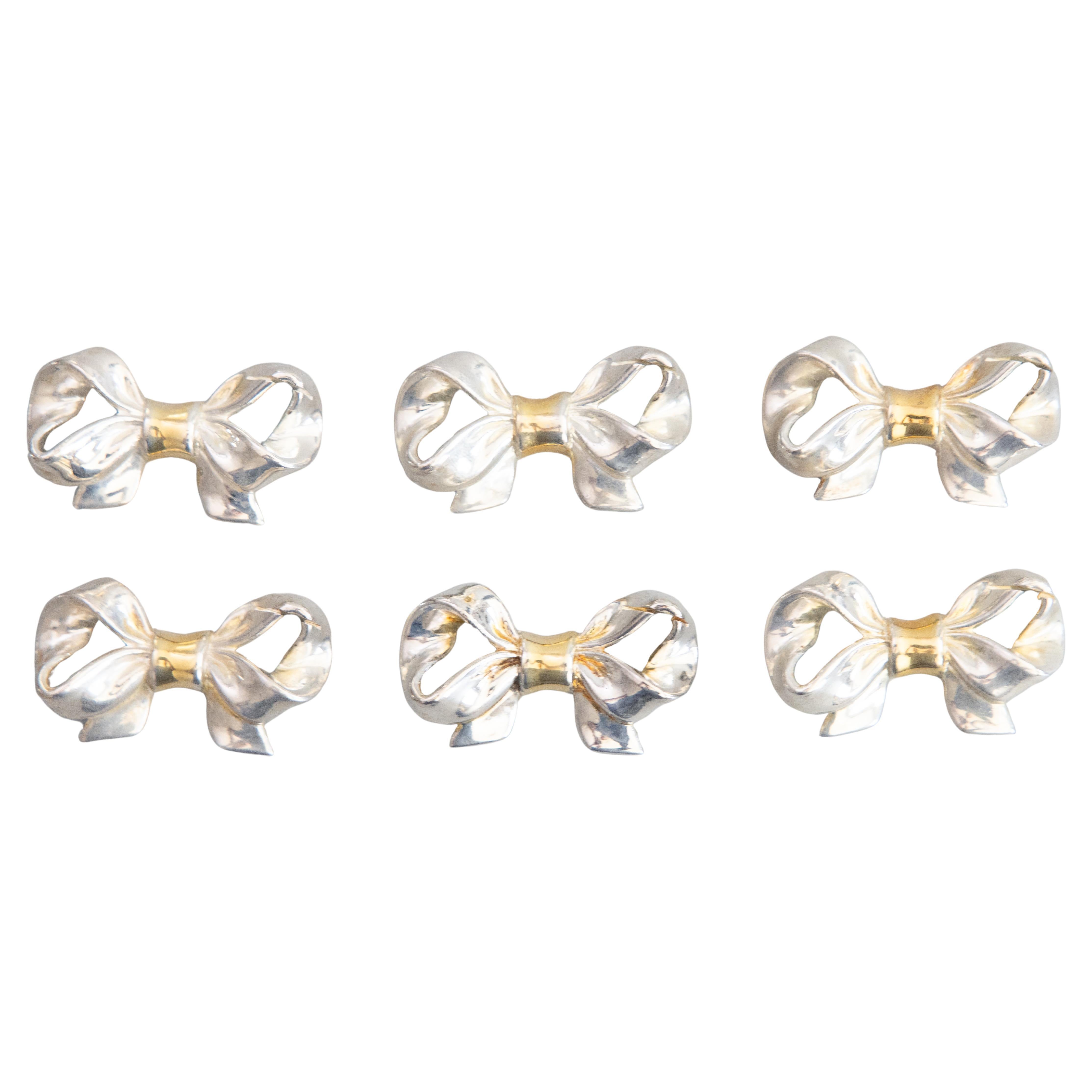 Set di 6 fiocchi francesi in argento e tonalità oro di metà secolo in scatola in vendita