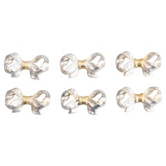 Mid-Century Boxed Set of 6 French Silver & Gold Tone Bows Place Card Holders
