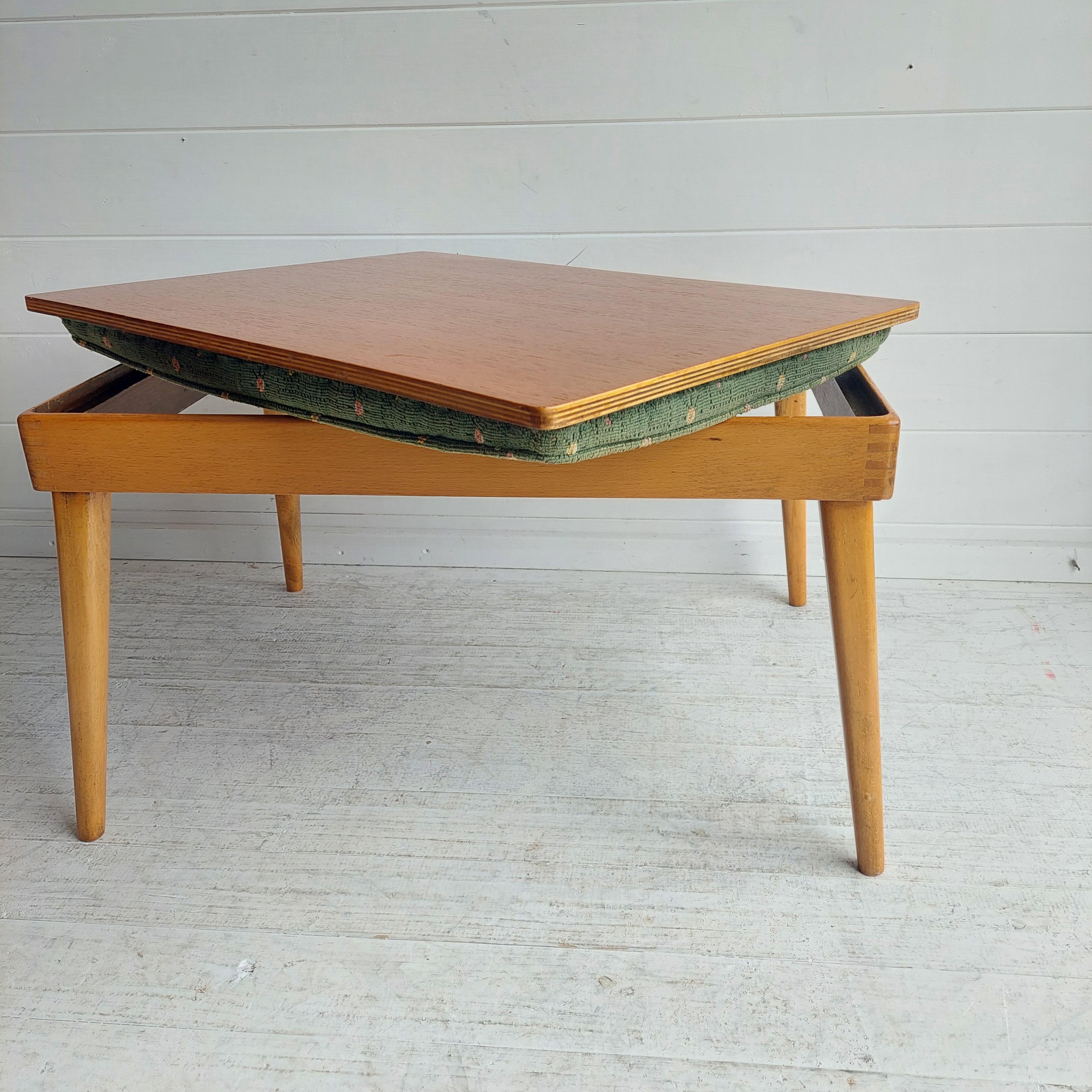 Mid Century  Bramin Style Danish flip top side coffee Table reversible stool 5