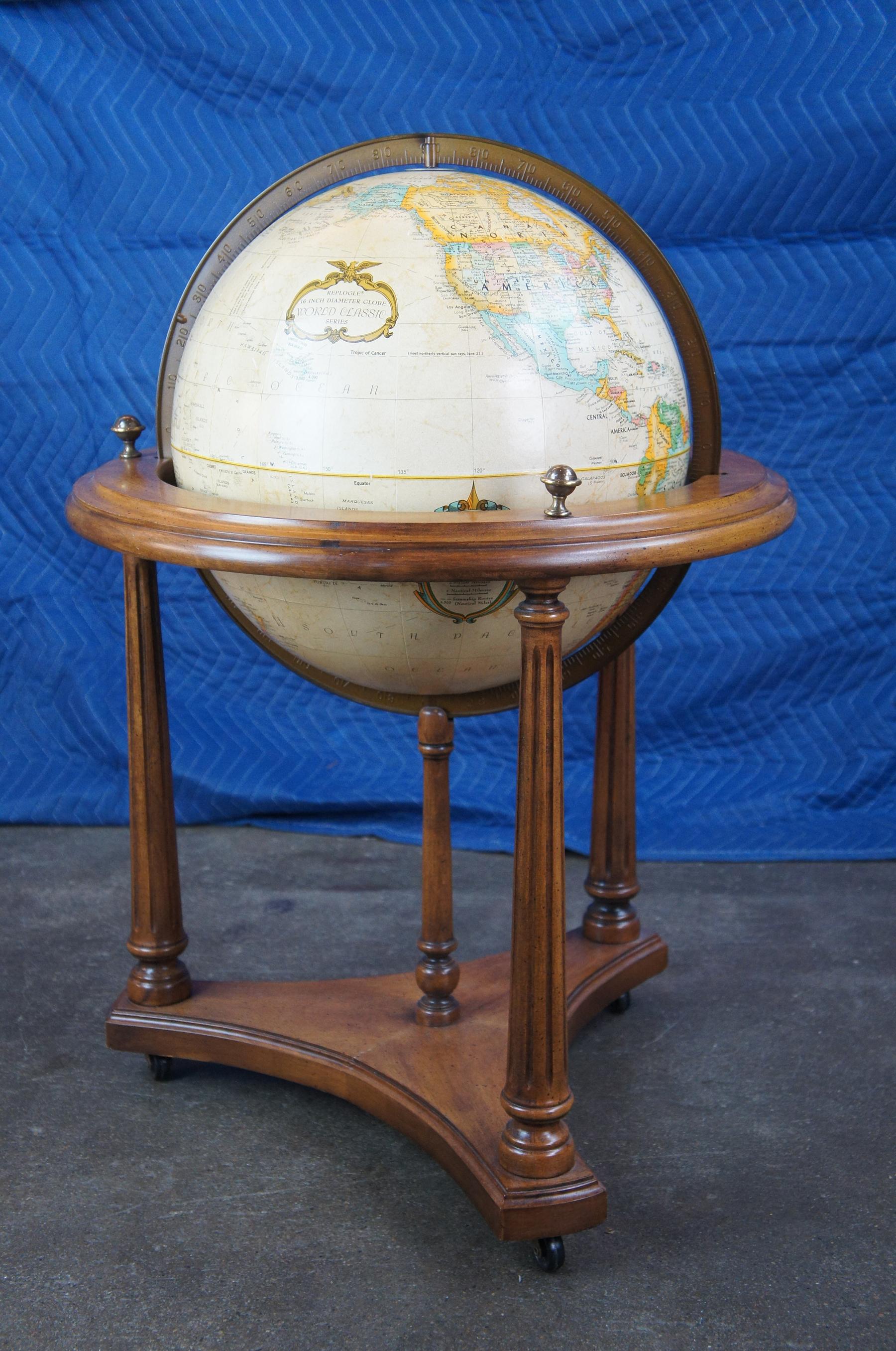 Mid Century Brandt Cherry Replogle World Classic Series Floor Library Globe 7
