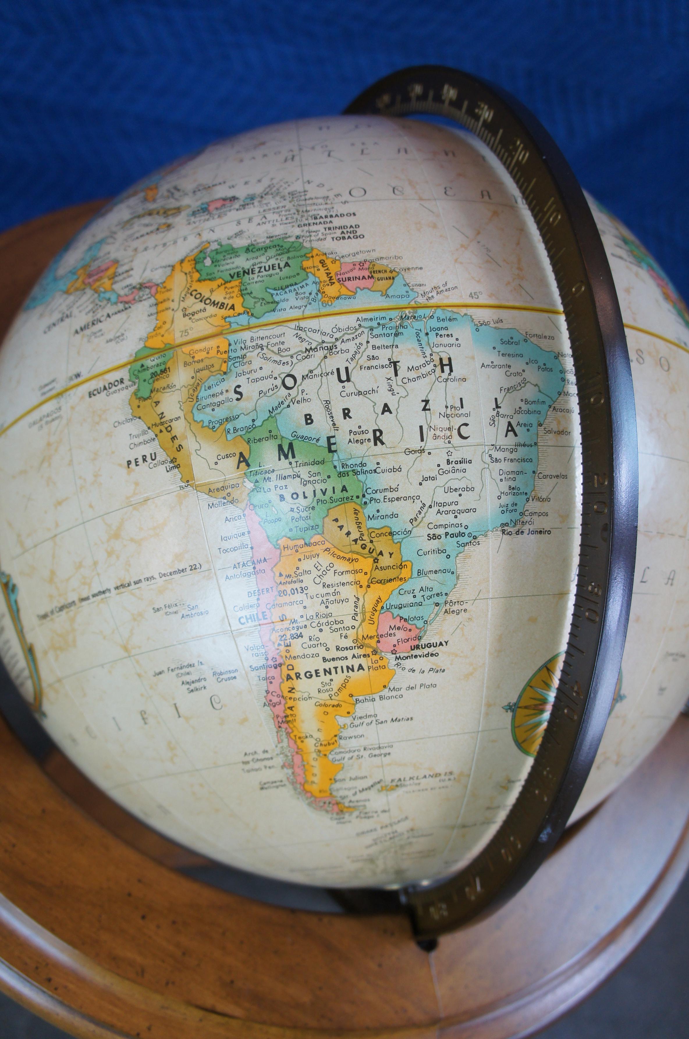 20th Century Mid Century Brandt Cherry Replogle World Classic Series Floor Library Globe