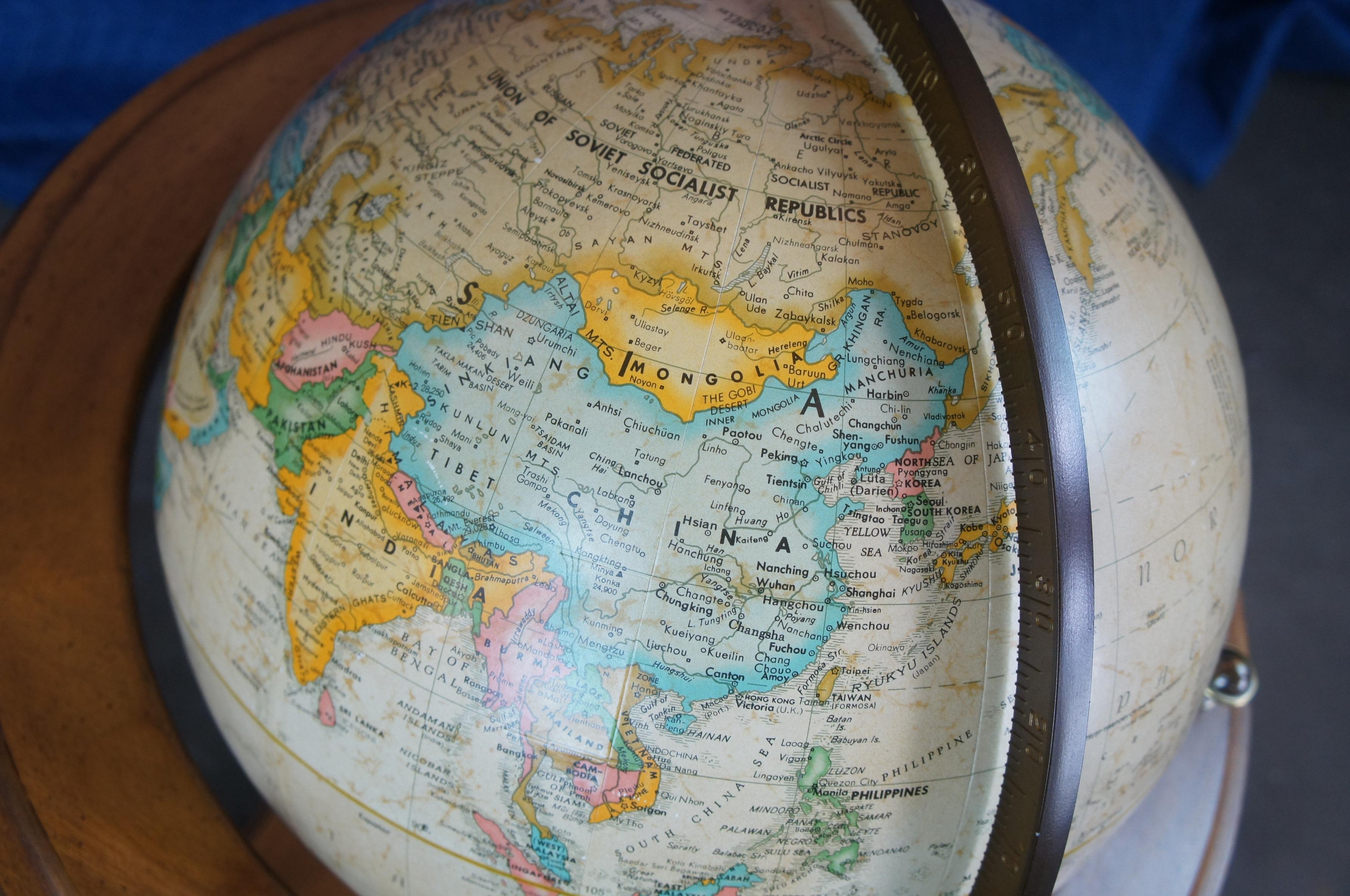 Mid Century Brandt Cherry Replogle World Classic Series Floor Library Globe 2