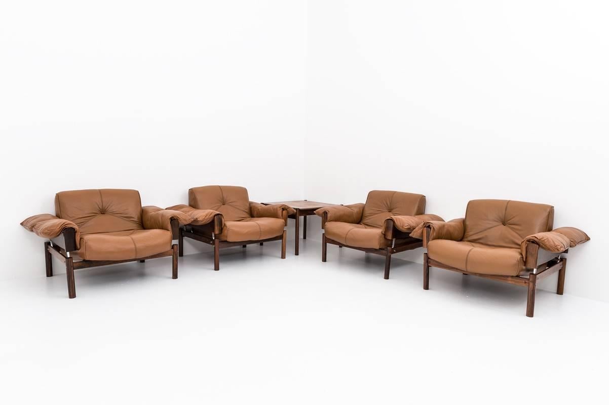 Mid-Century Modern Midcentury Brasilian Lounge Chairs in Lether and Rosewood by Percival Lafér