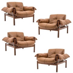 Midcentury Brasilian Lounge Chairs in Lether and Rosewood by Percival Lafér