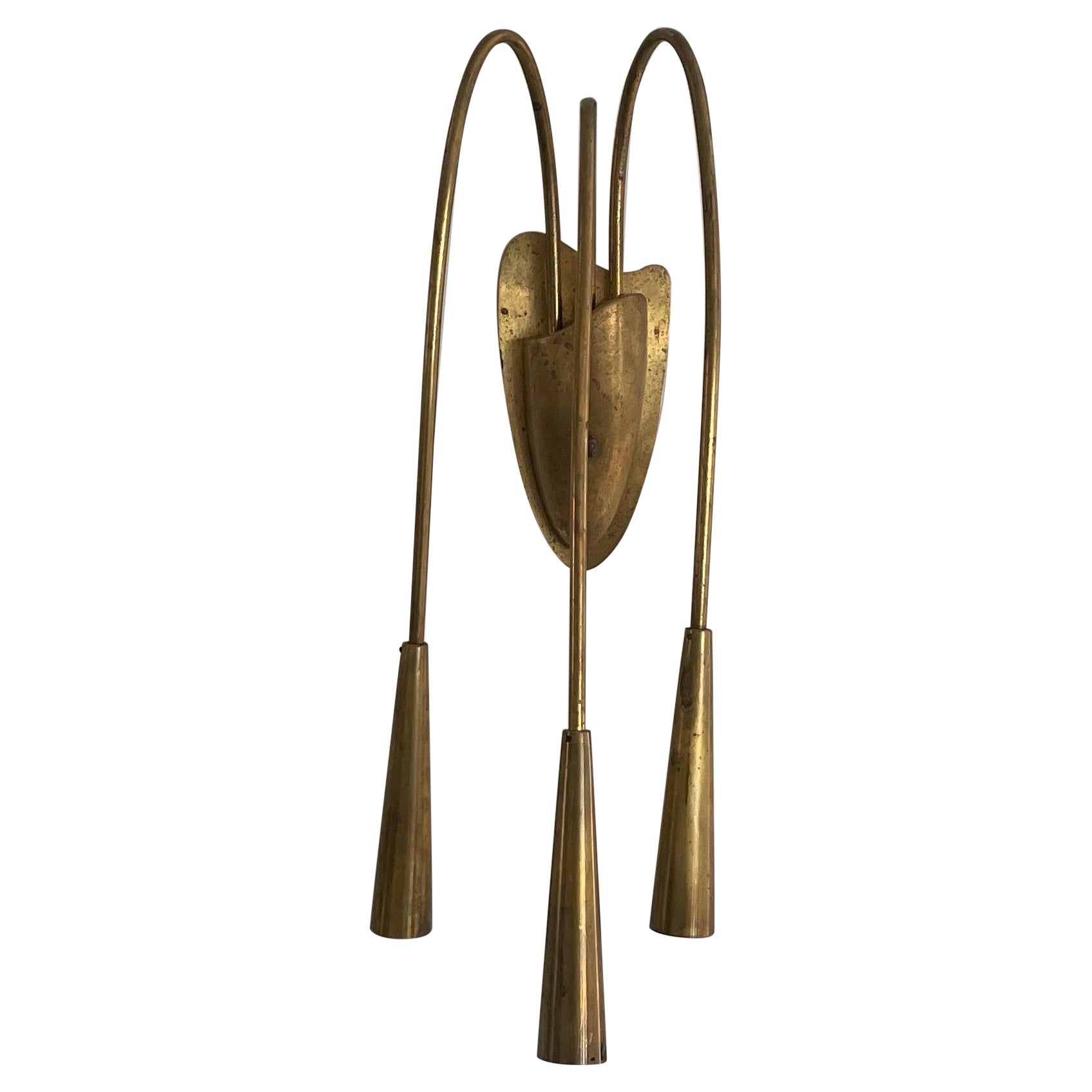 Lampada da parete a tre teste in ottone del metà del secolo scorso, 1950, Germania in vendita