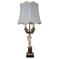 Mid Century Brass 4 Light Italian Cherub Candlestick Candelabra Table Lamp