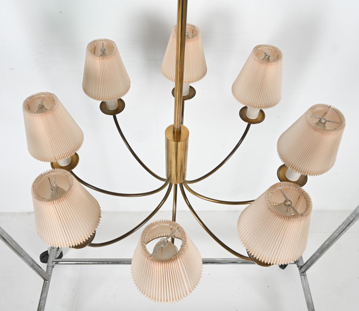 Danish Mid-Century Brass 8-Arm Chandelier Attributed to Th. Valentiner For Sale