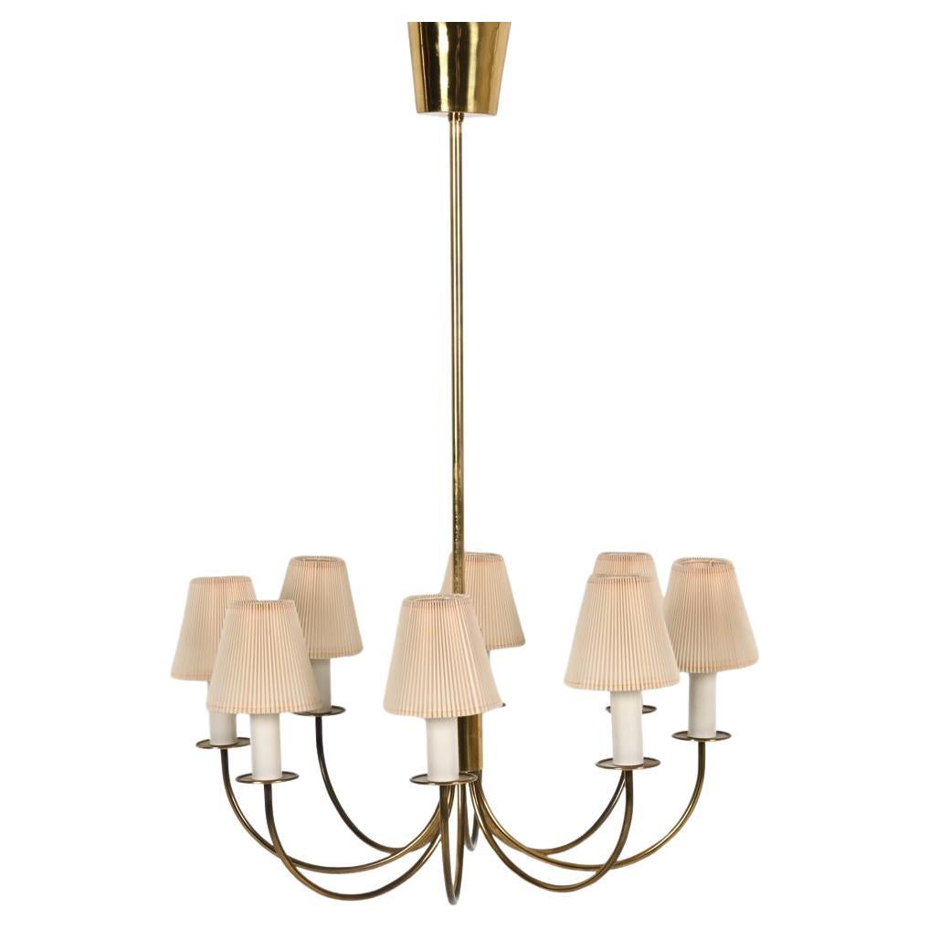 Mid-Century Brass 8-Arm Chandelier Attributed to Th. Valentiner For Sale