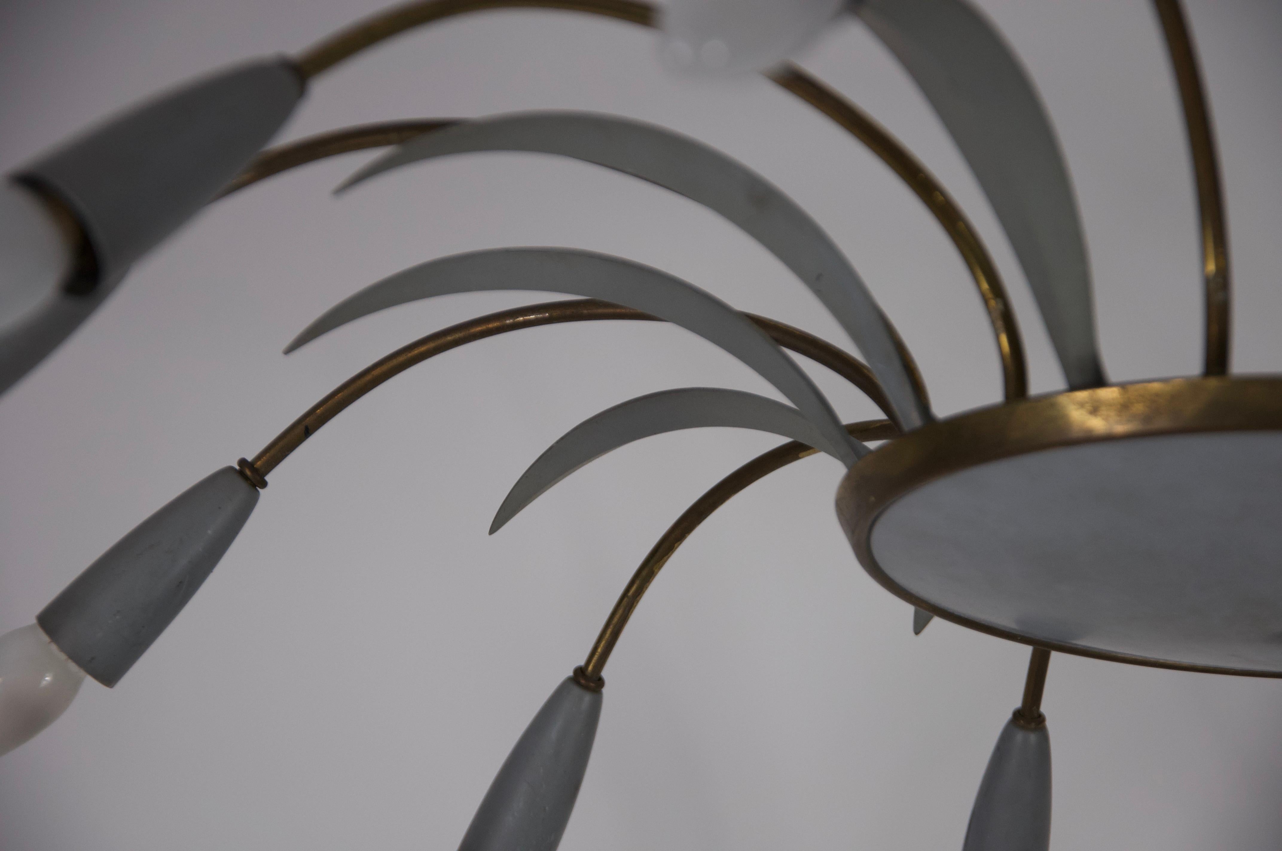 Lampadario a 8 bracci Sputnik in ottone di metà secolo, anni '50, Italia in vendita 2