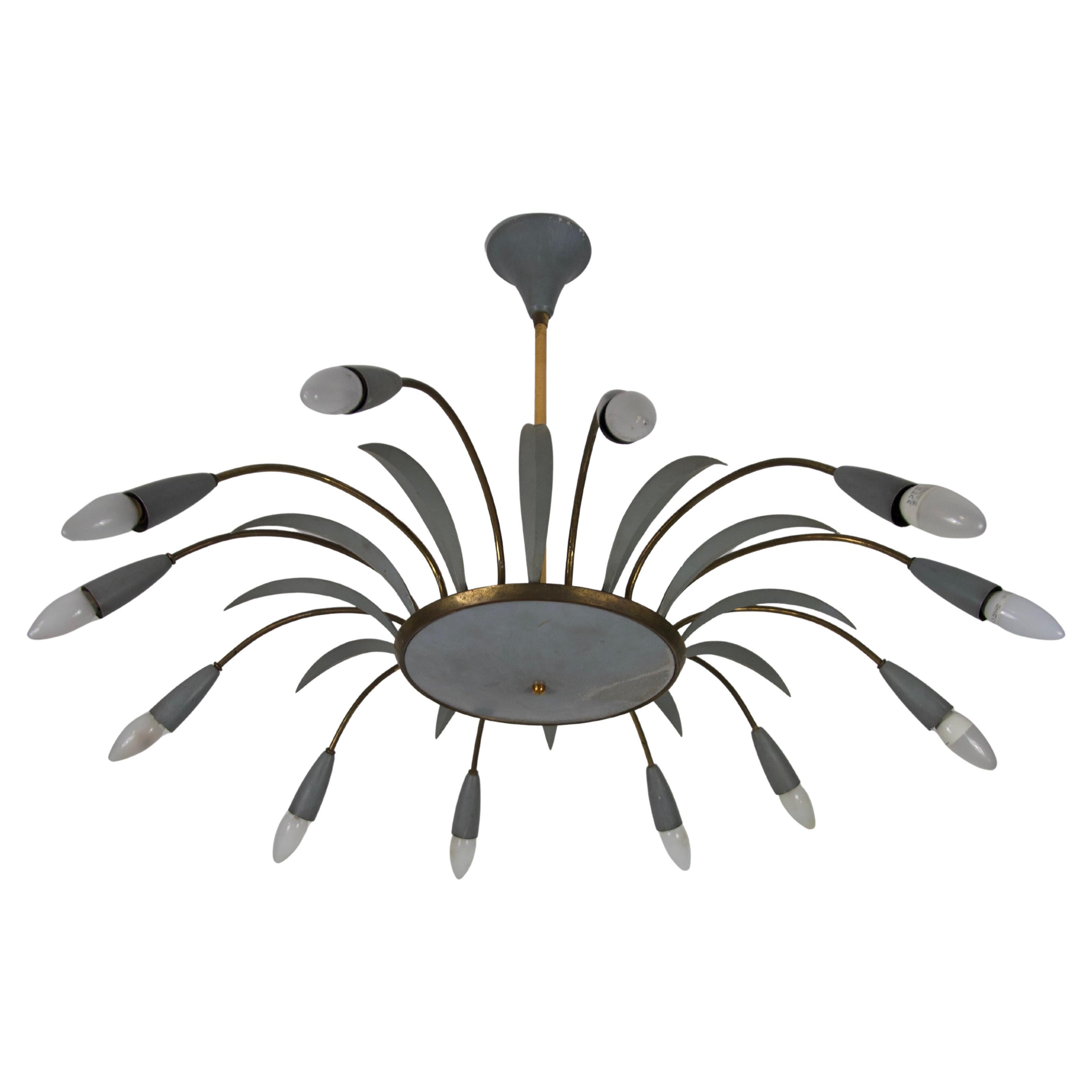 Mid-Century Brass 8-Arm Sputnik Chandelier, 1950s, Italy