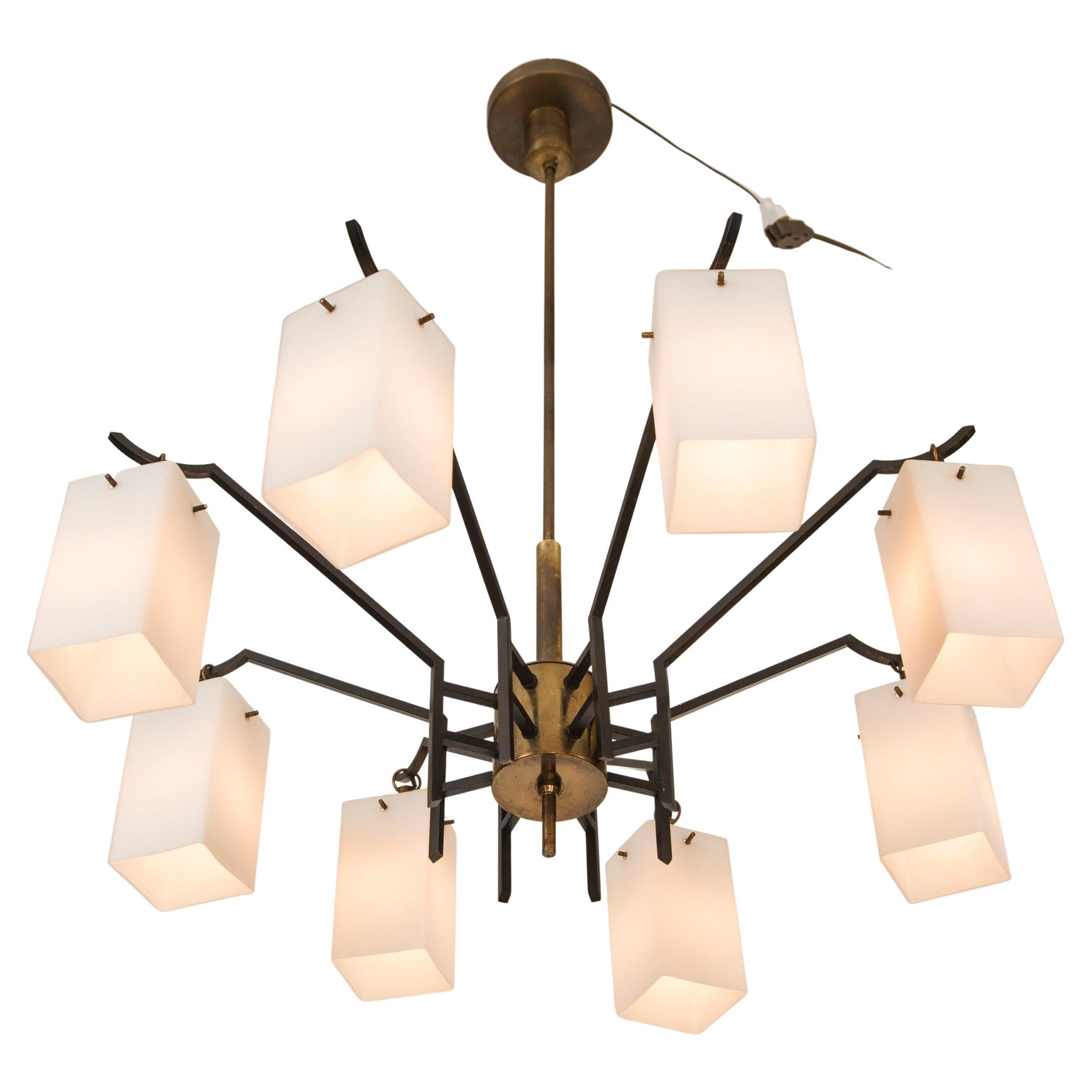 Lampadario a 8 luci in ottone del Mid-Century di Stilnovo, circa 1955