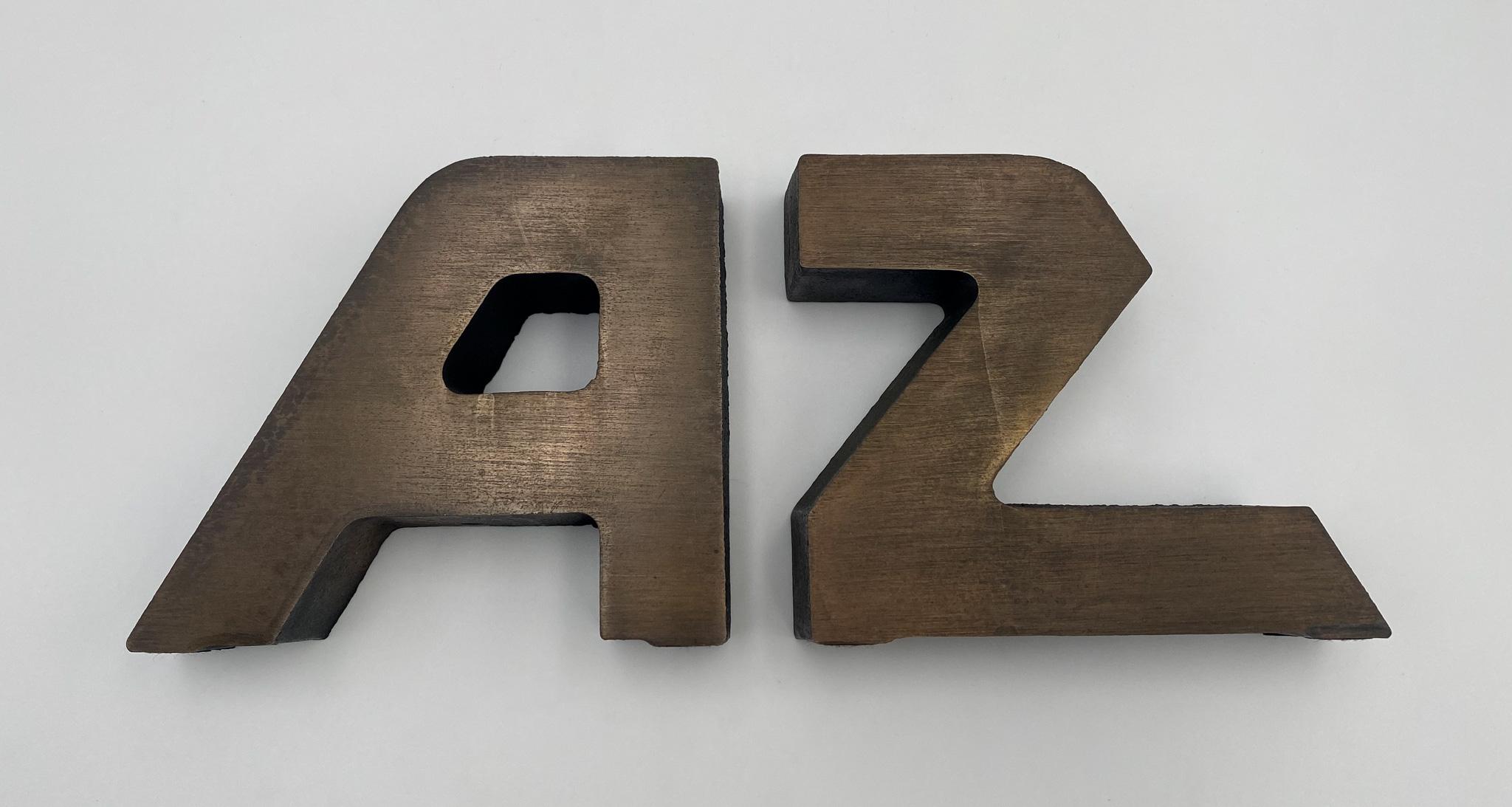 Mid Century Brass A to Z Bookends, circa 1965
