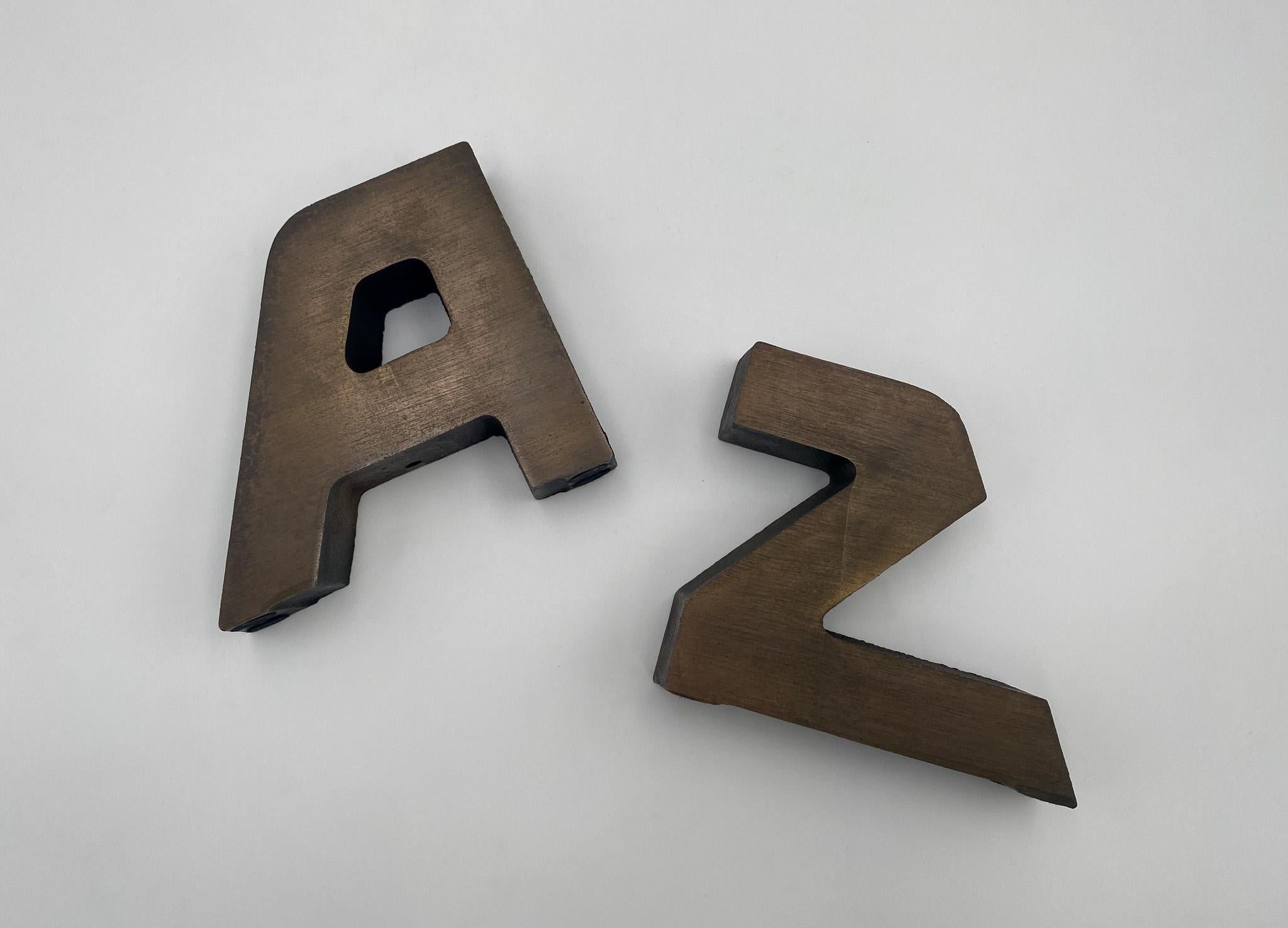 20th Century Mid Century Brass A to Z Bookends, circa 1965 For Sale