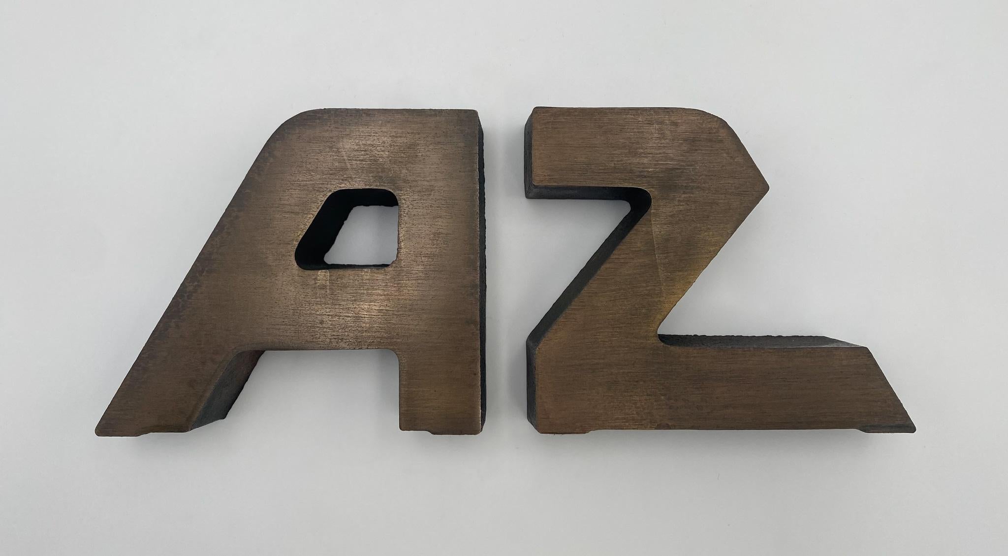 Mid Century Brass A to Z Bookends, circa 1965 For Sale 1